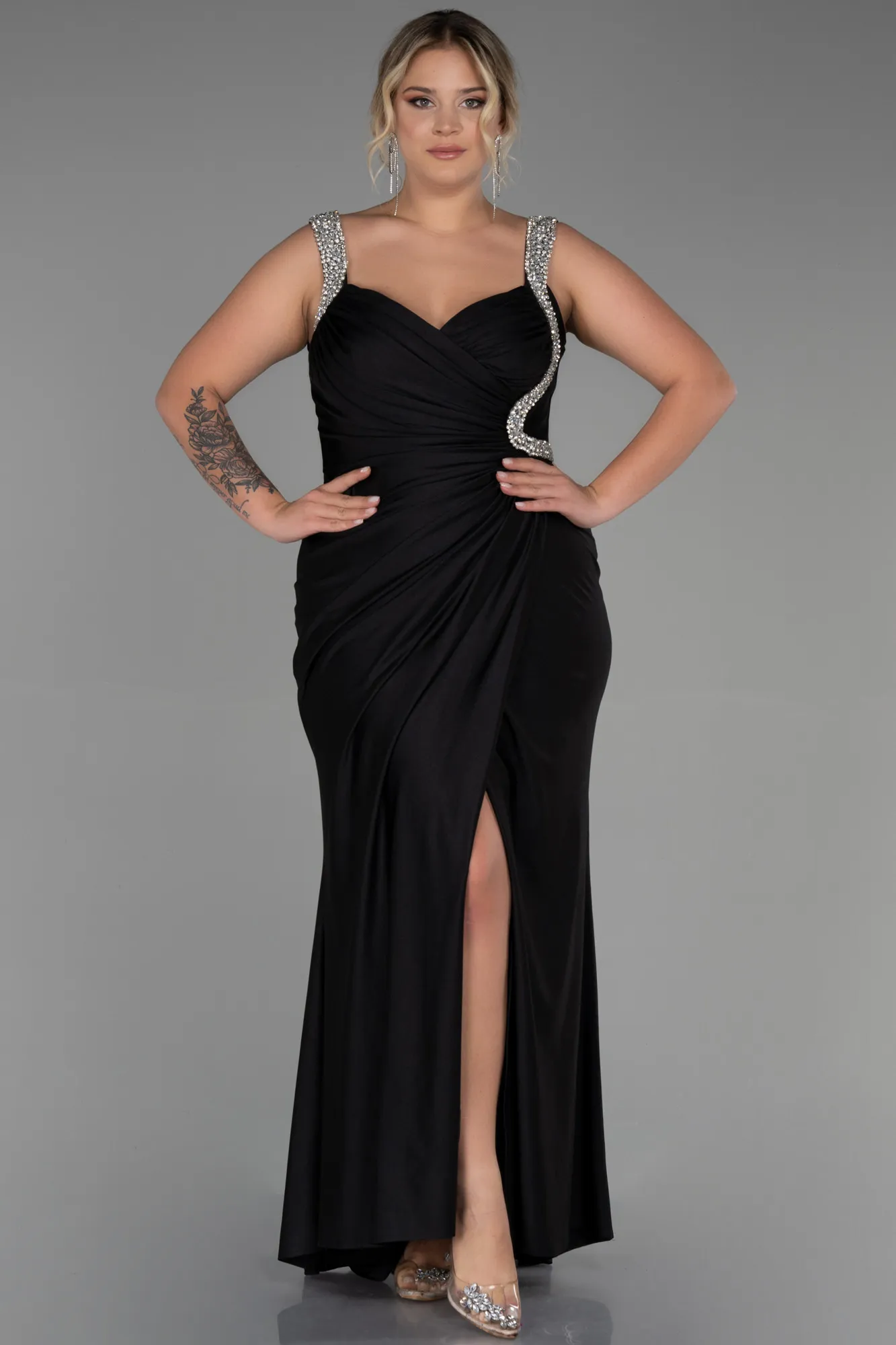 Black-Long Plus Size Evening Dress ABU3271