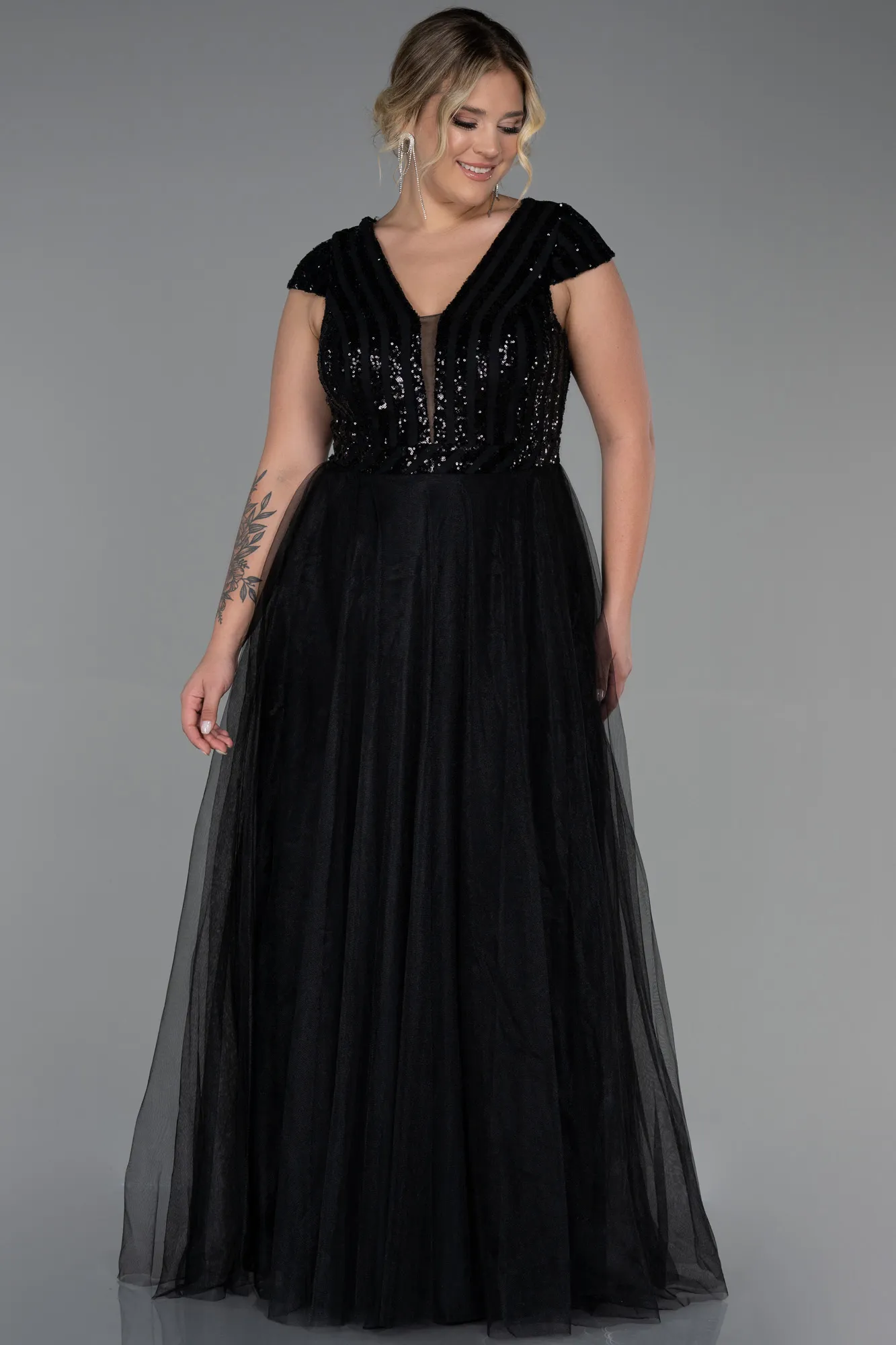 Black-Long Plus Size Evening Dress ABU3281