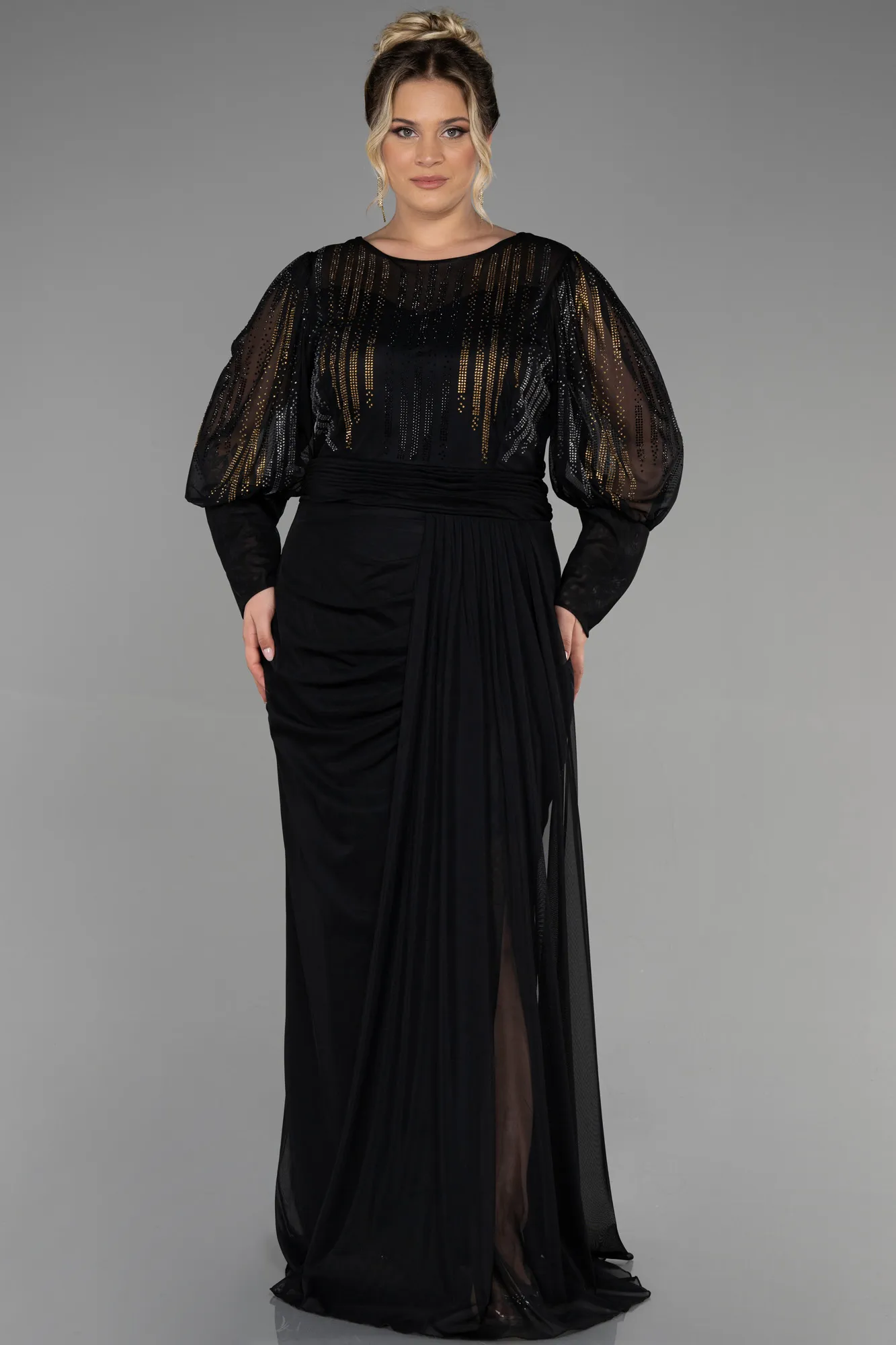 Black-Long Plus Size Evening Dress ABU3437