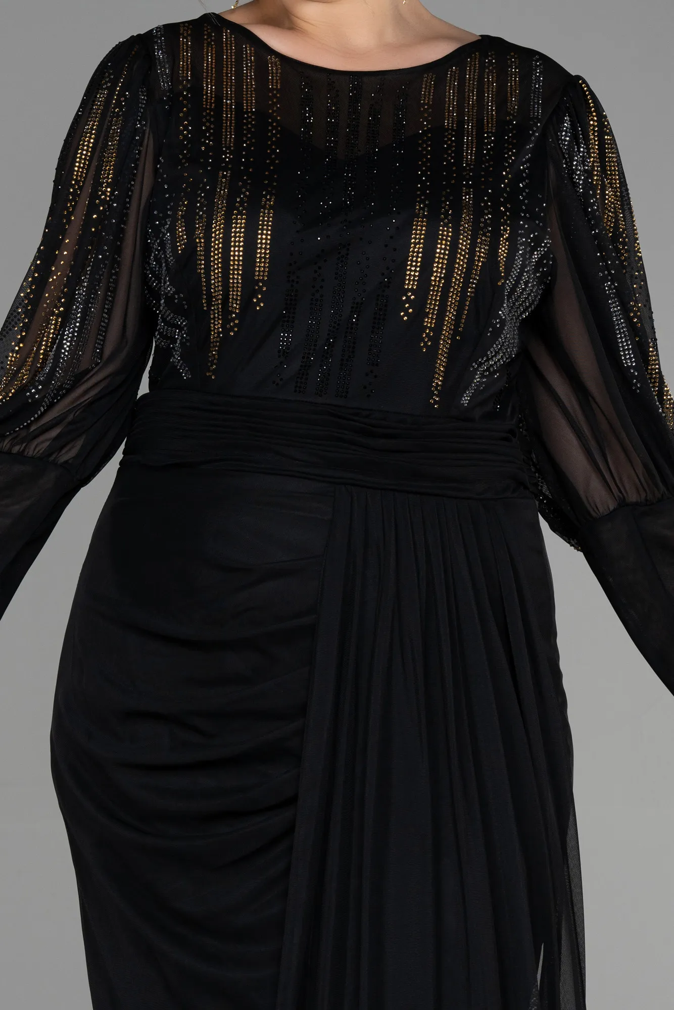 Black-Long Plus Size Evening Dress ABU3437