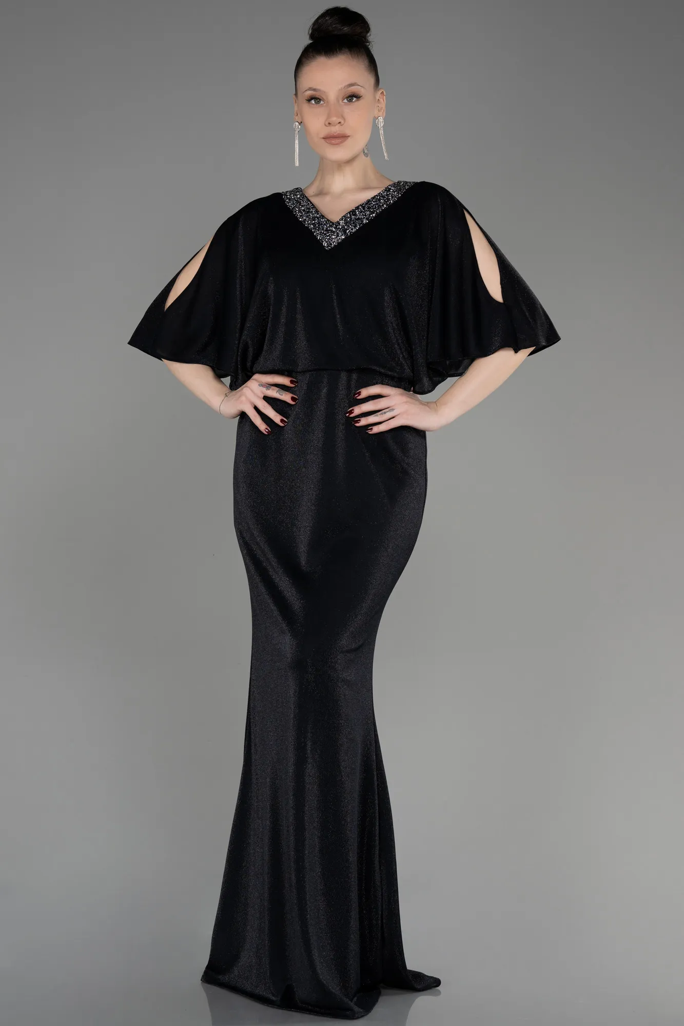 Black-Long Plus Size Evening Dress ABU3743