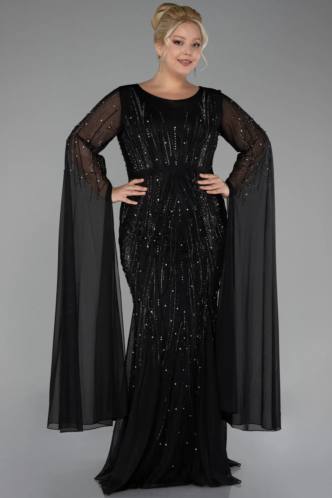 Black-Long Plus Size Evening Dress ABU4256