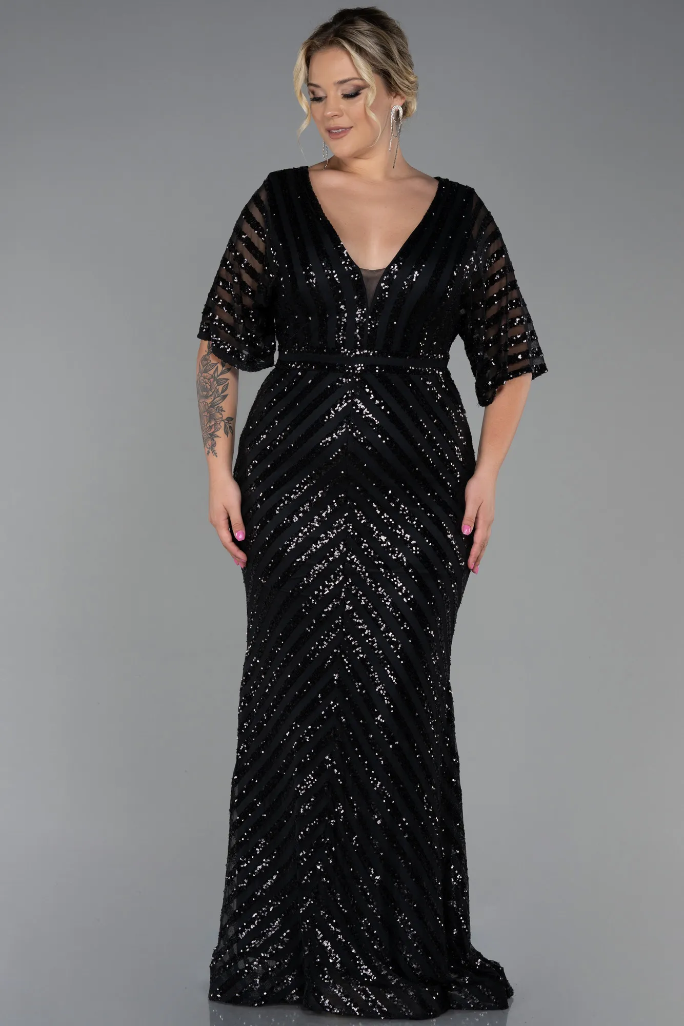 Black-Long Plus Size Evening Dress ABU900
