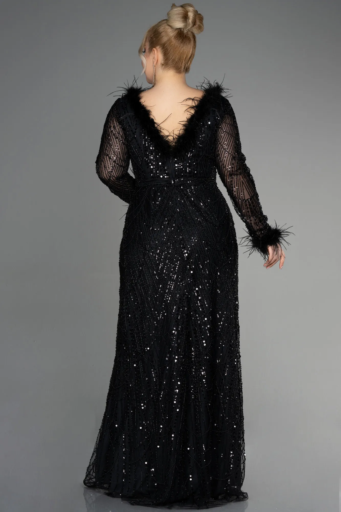 Black-Long Plus Size Haute Couture Dress ABU3581