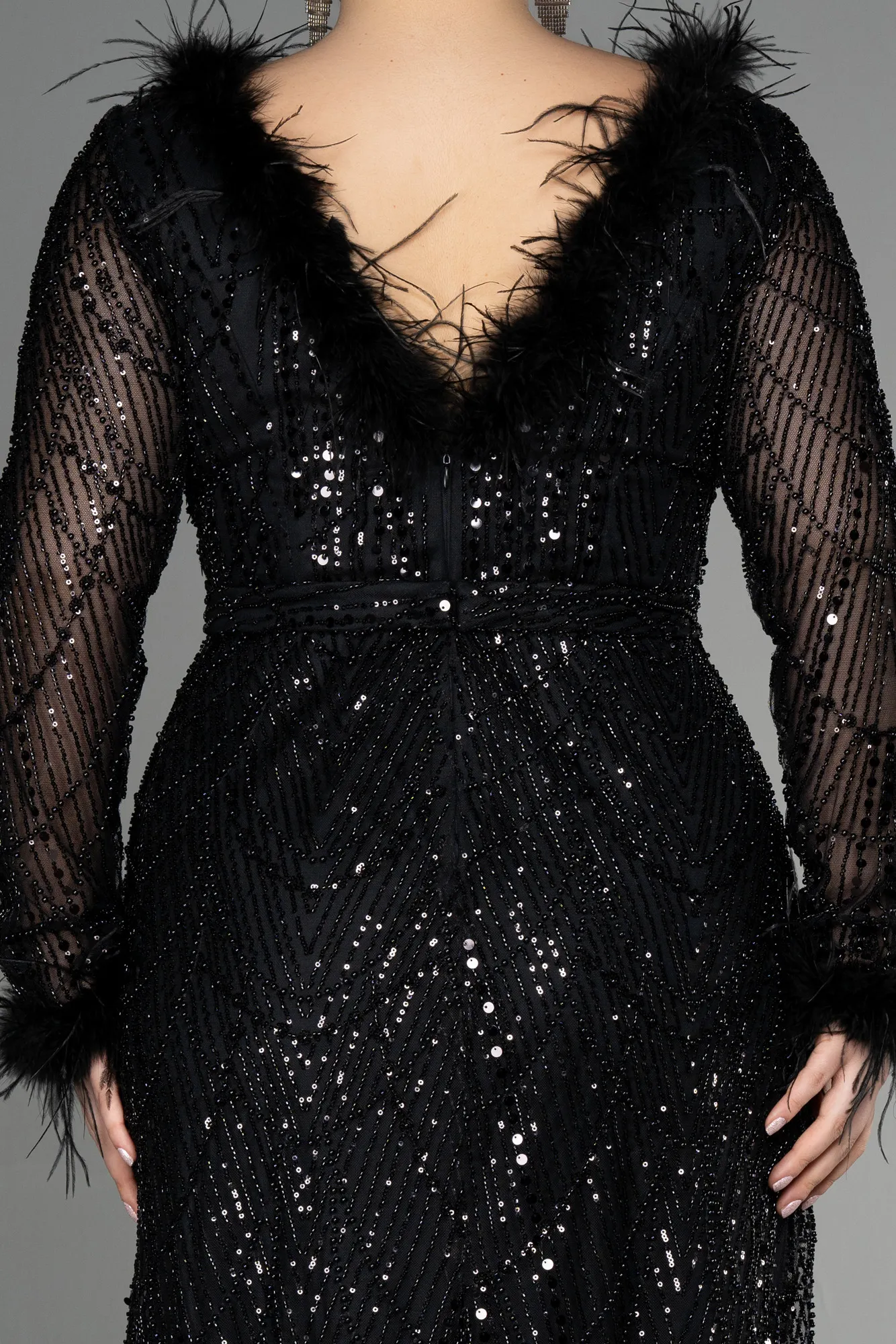 Black-Long Plus Size Haute Couture Dress ABU3581