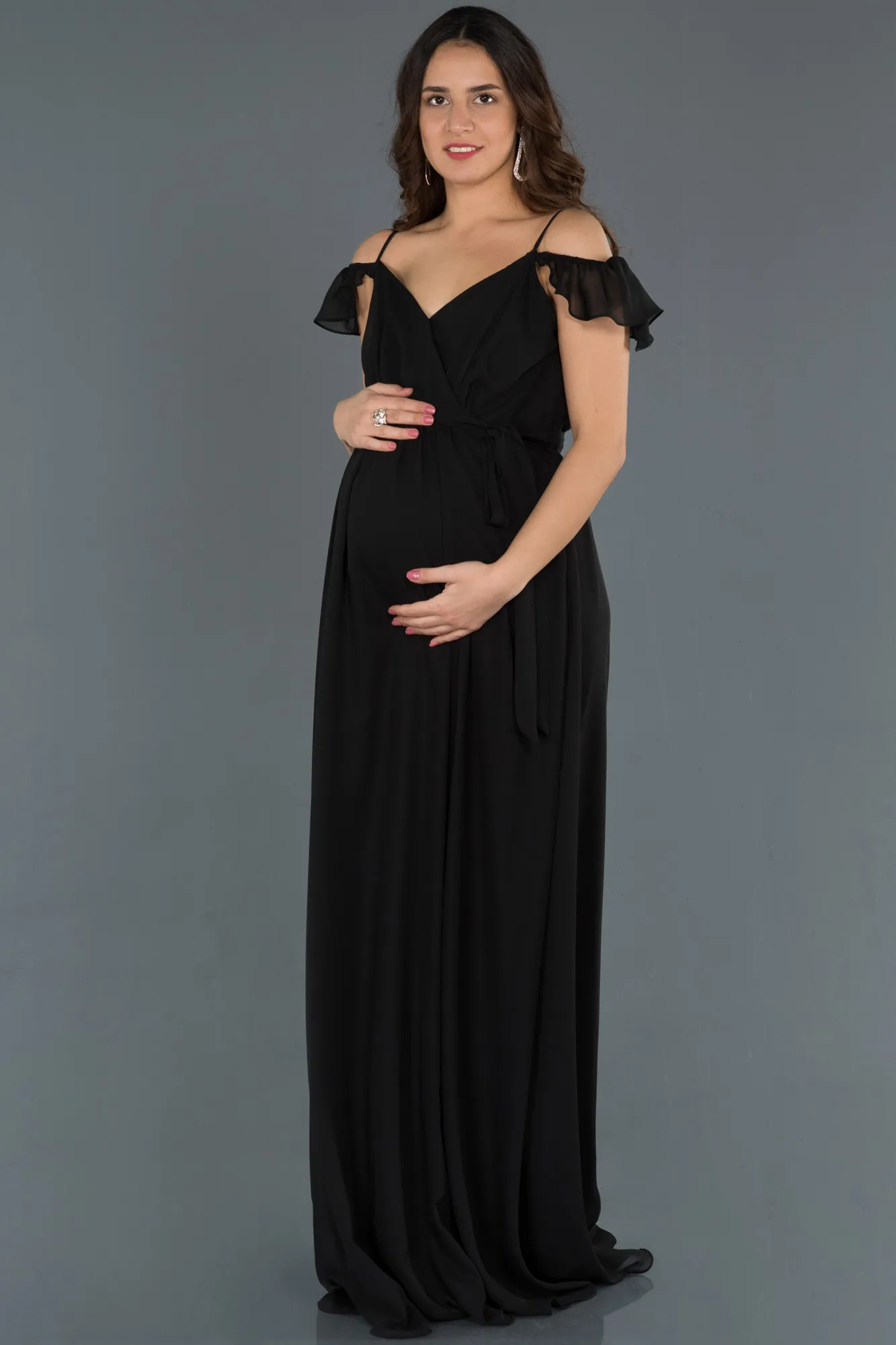 Black-Long Pregnancy Evening Dress ABU756
