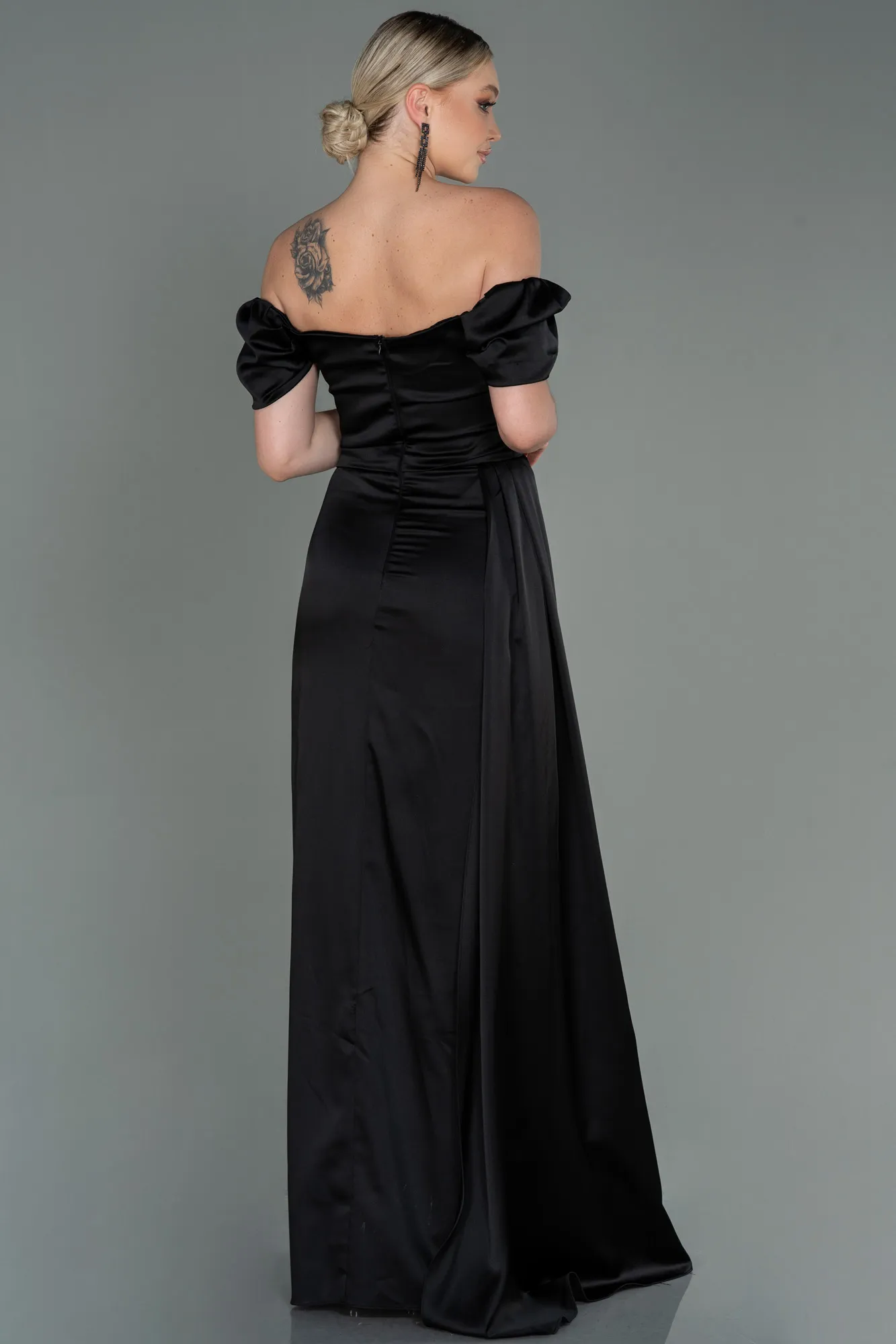 Black-Long Satin Engagement Dress ABU1606