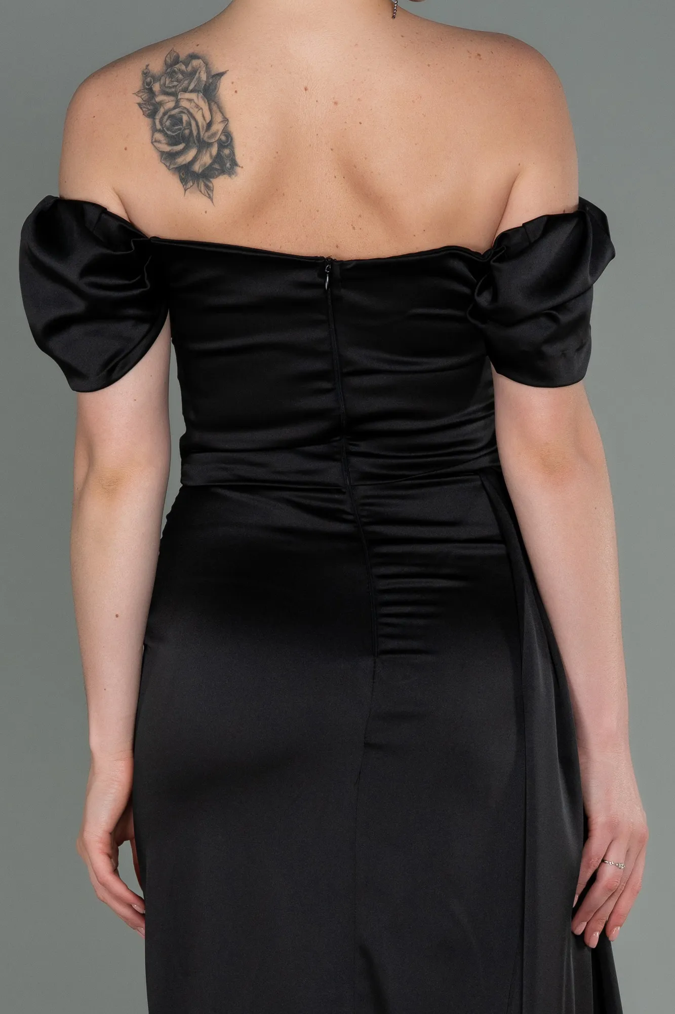 Black-Long Satin Engagement Dress ABU1606