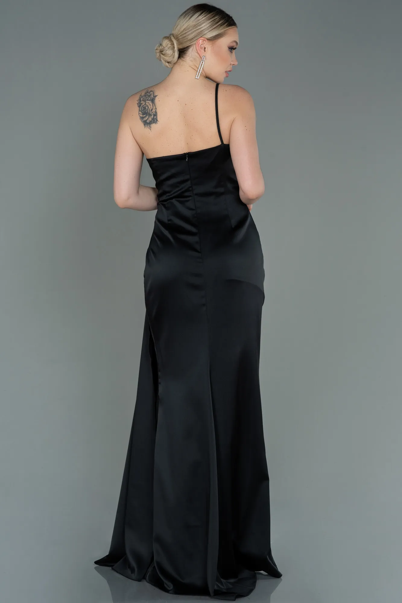 Black-Long Satin Engagement Dress ABU3088