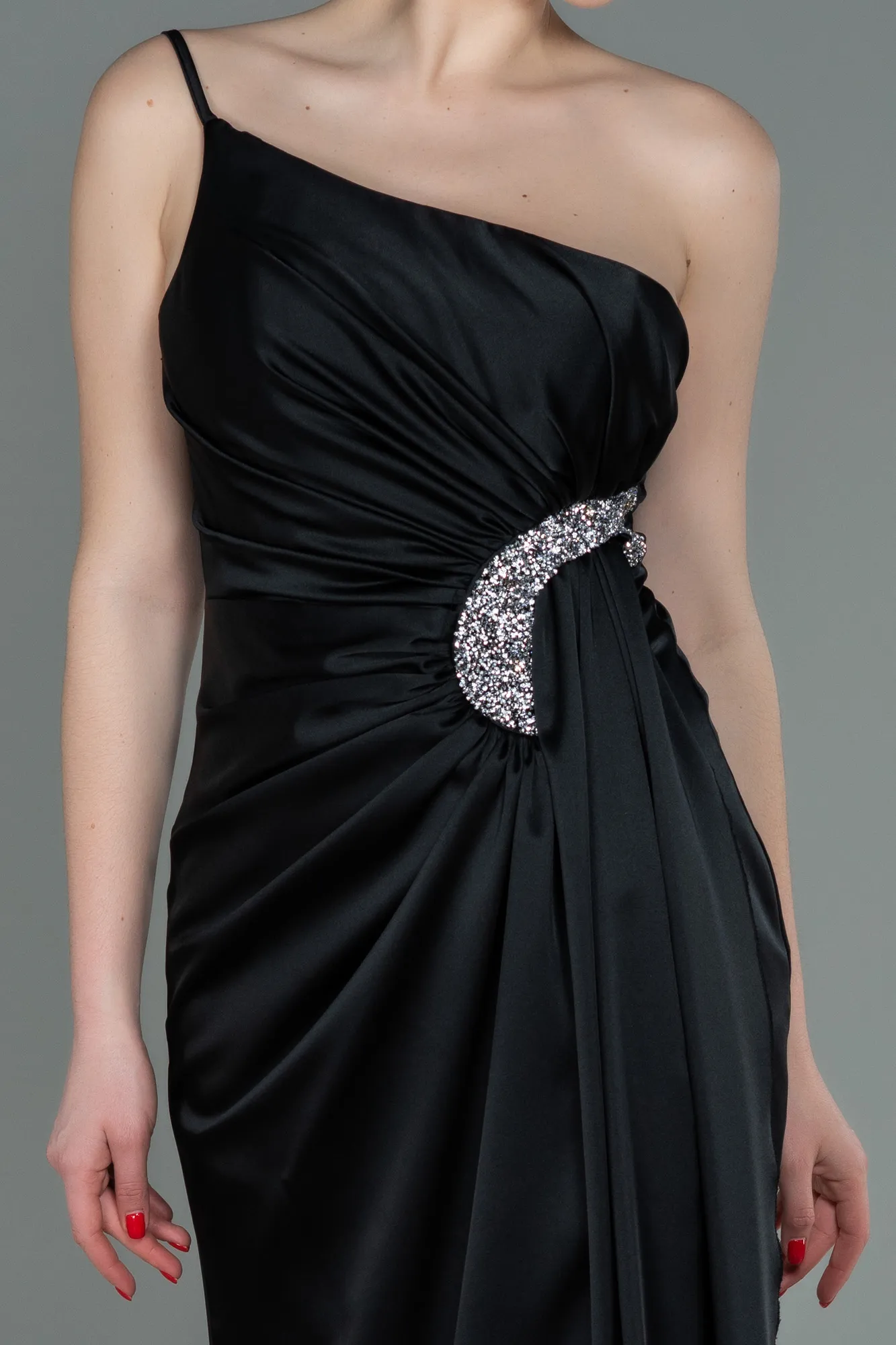 Black-Long Satin Engagement Dress ABU3088