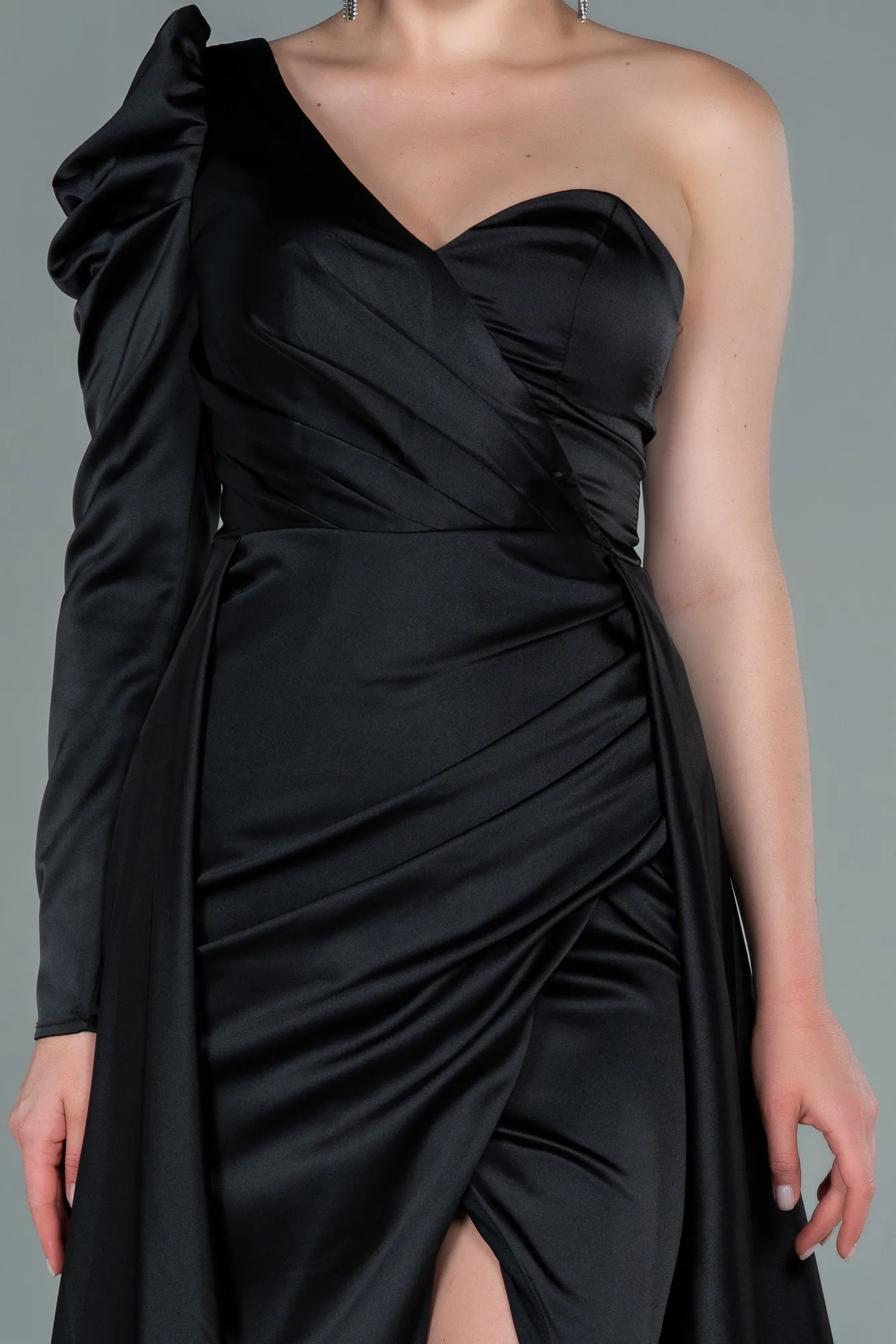 Black-Long Satin Evening Dress ABU1715