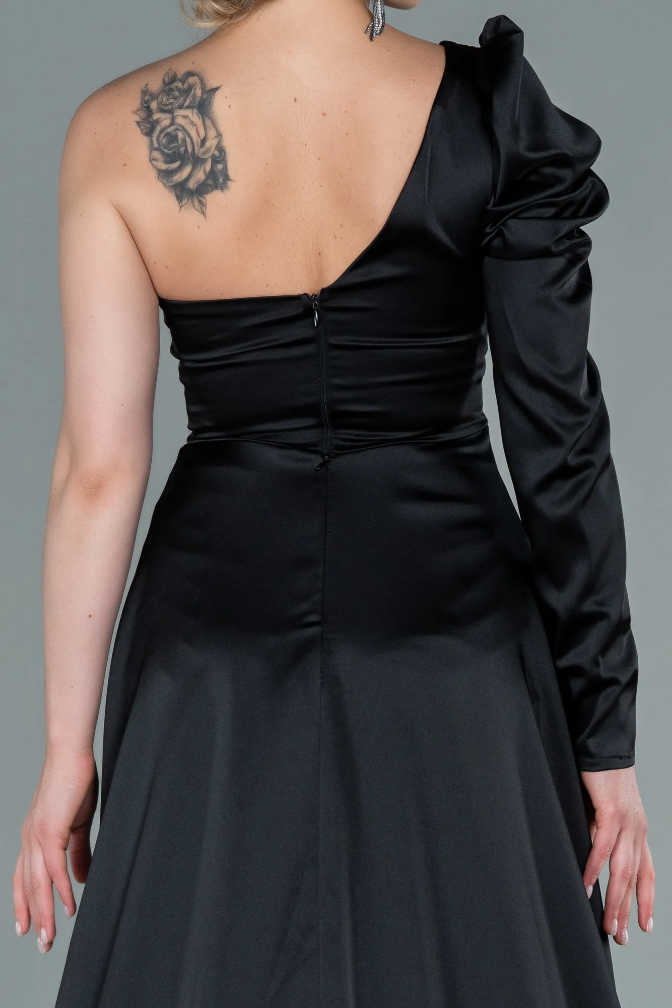 Black-Long Satin Evening Dress ABU1715