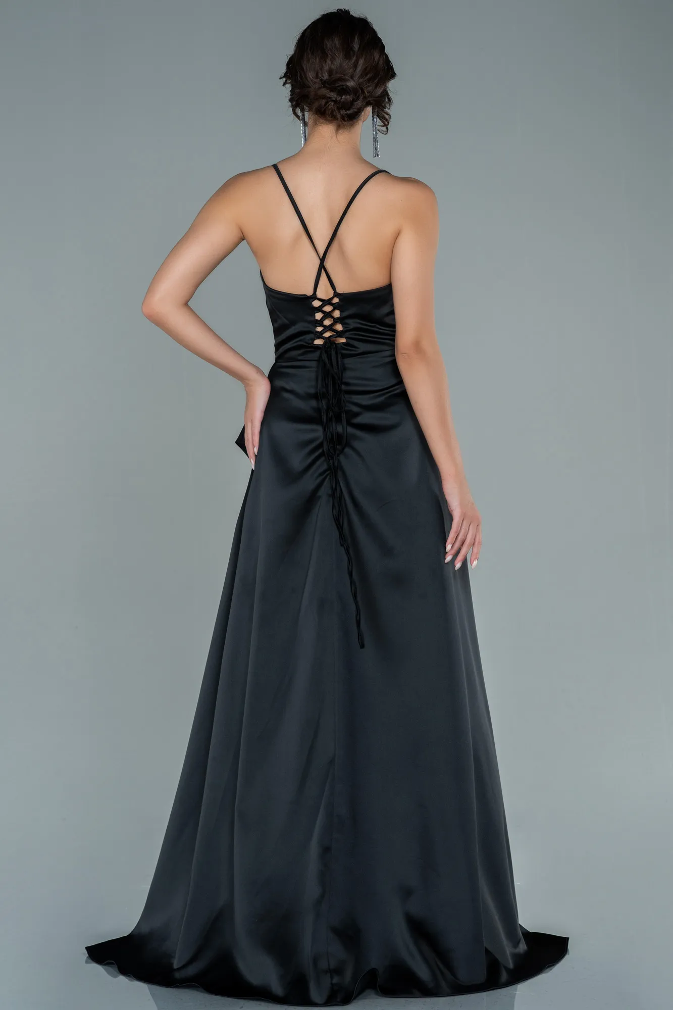 Black-Long Satin Evening Dress ABU1843