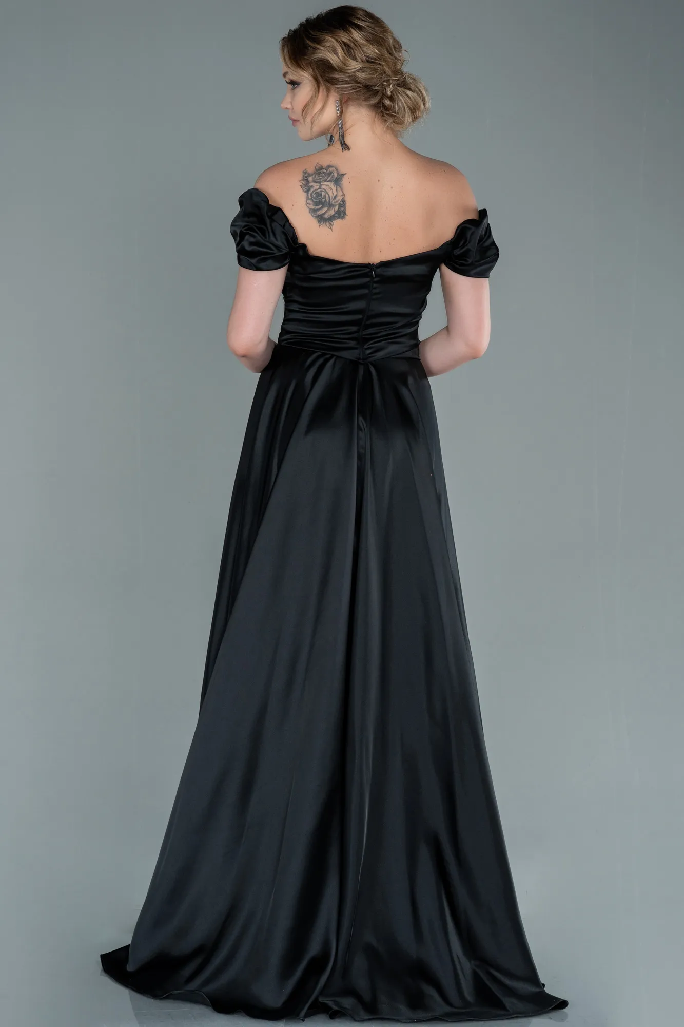 Black-Long Satin Evening Dress ABU2003