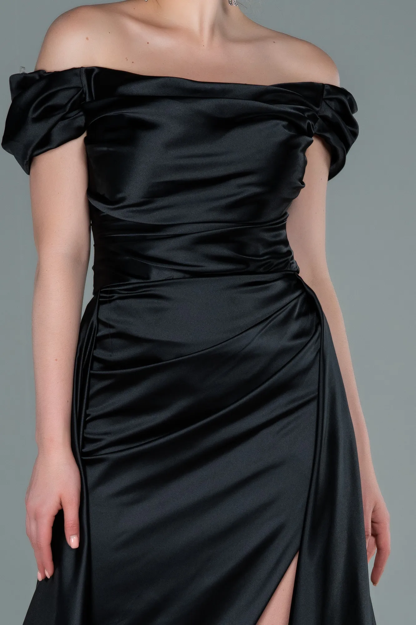 Black-Long Satin Evening Dress ABU2003