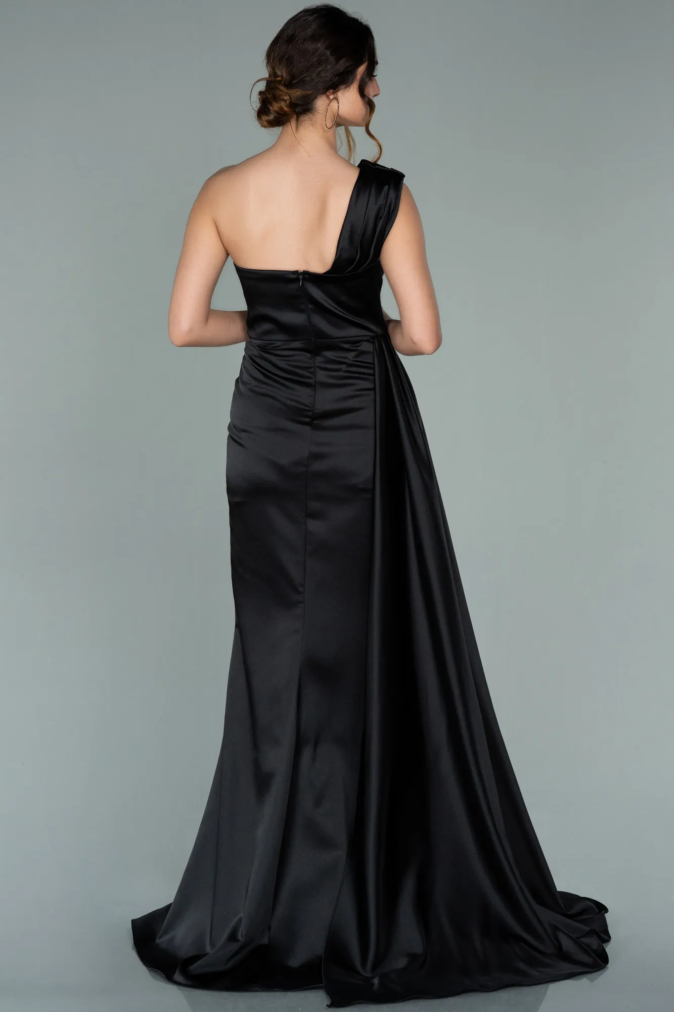 Black-Long Satin Evening Dress ABU2114