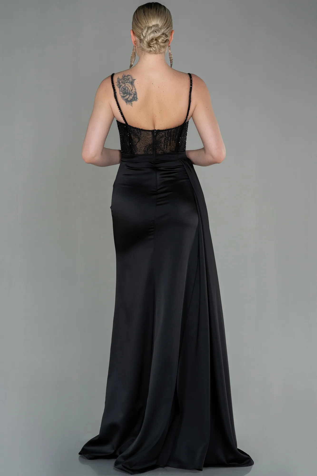 Black-Long Satin Evening Dress ABU2130