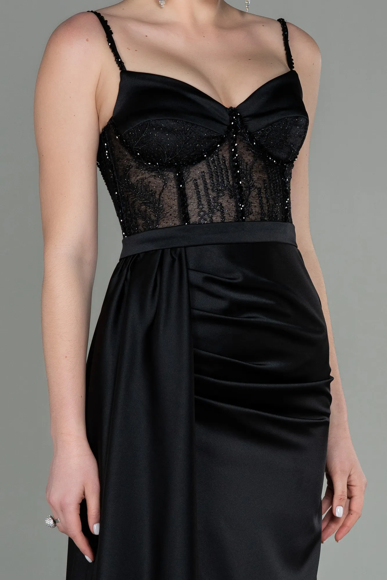 Black-Long Satin Evening Dress ABU2130