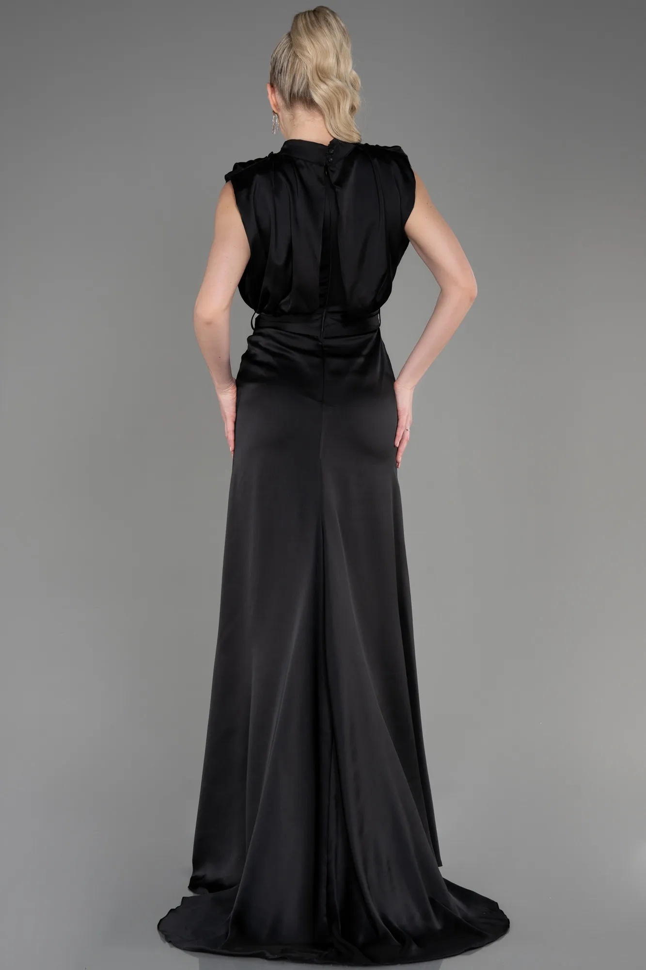 Black-Long Satin Evening Dress ABU2133