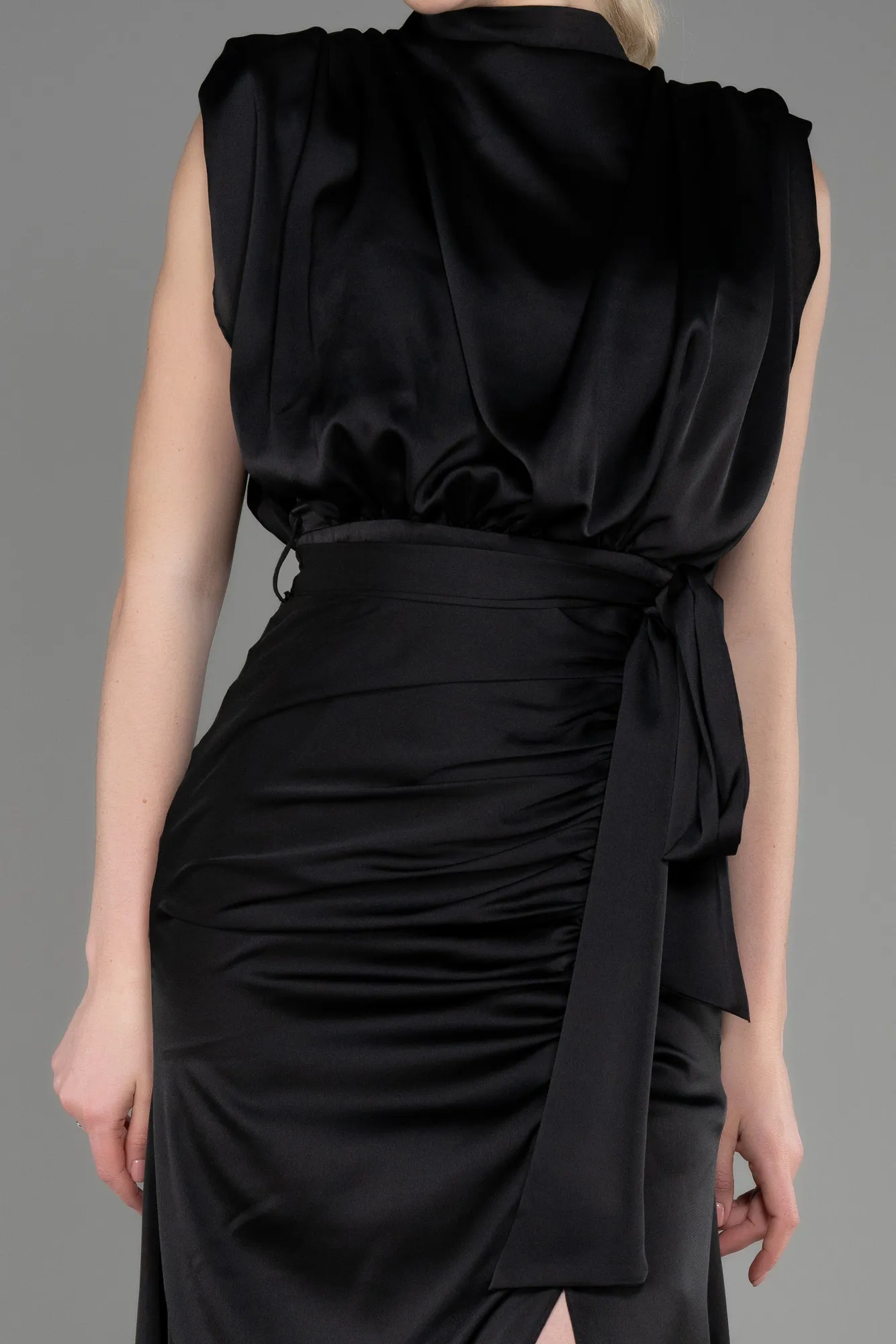 Black-Long Satin Evening Dress ABU2133