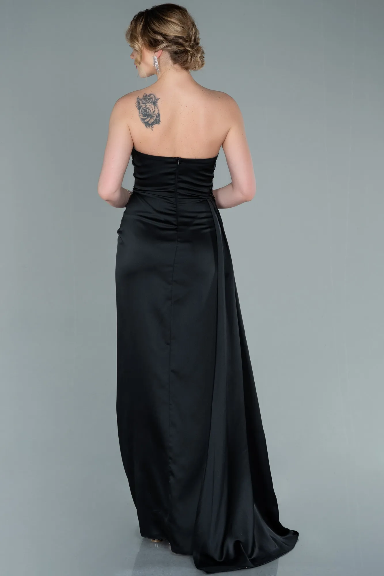 Black-Long Satin Evening Dress ABU2323