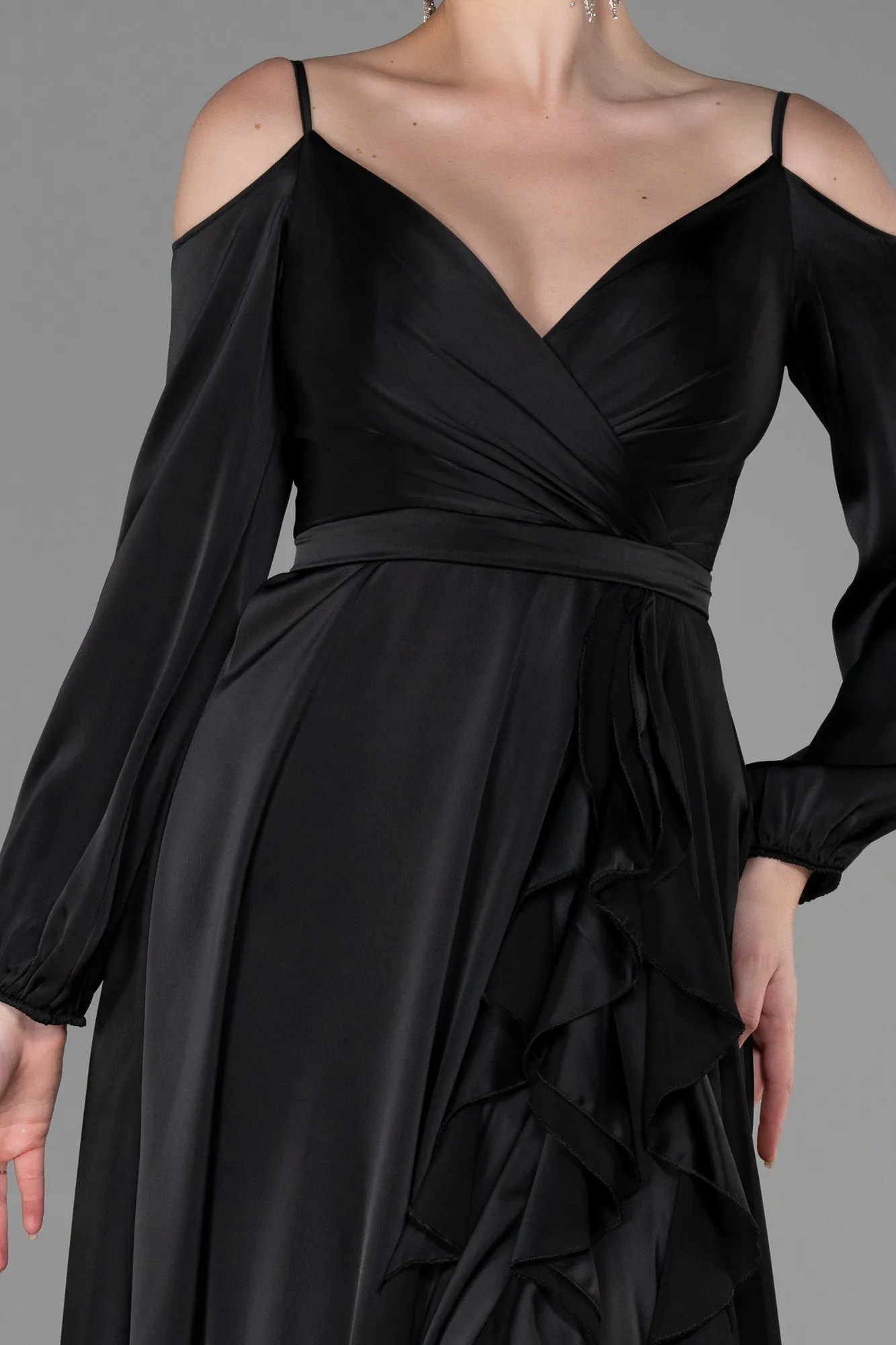 Black-Long Satin Evening Dress ABU2339