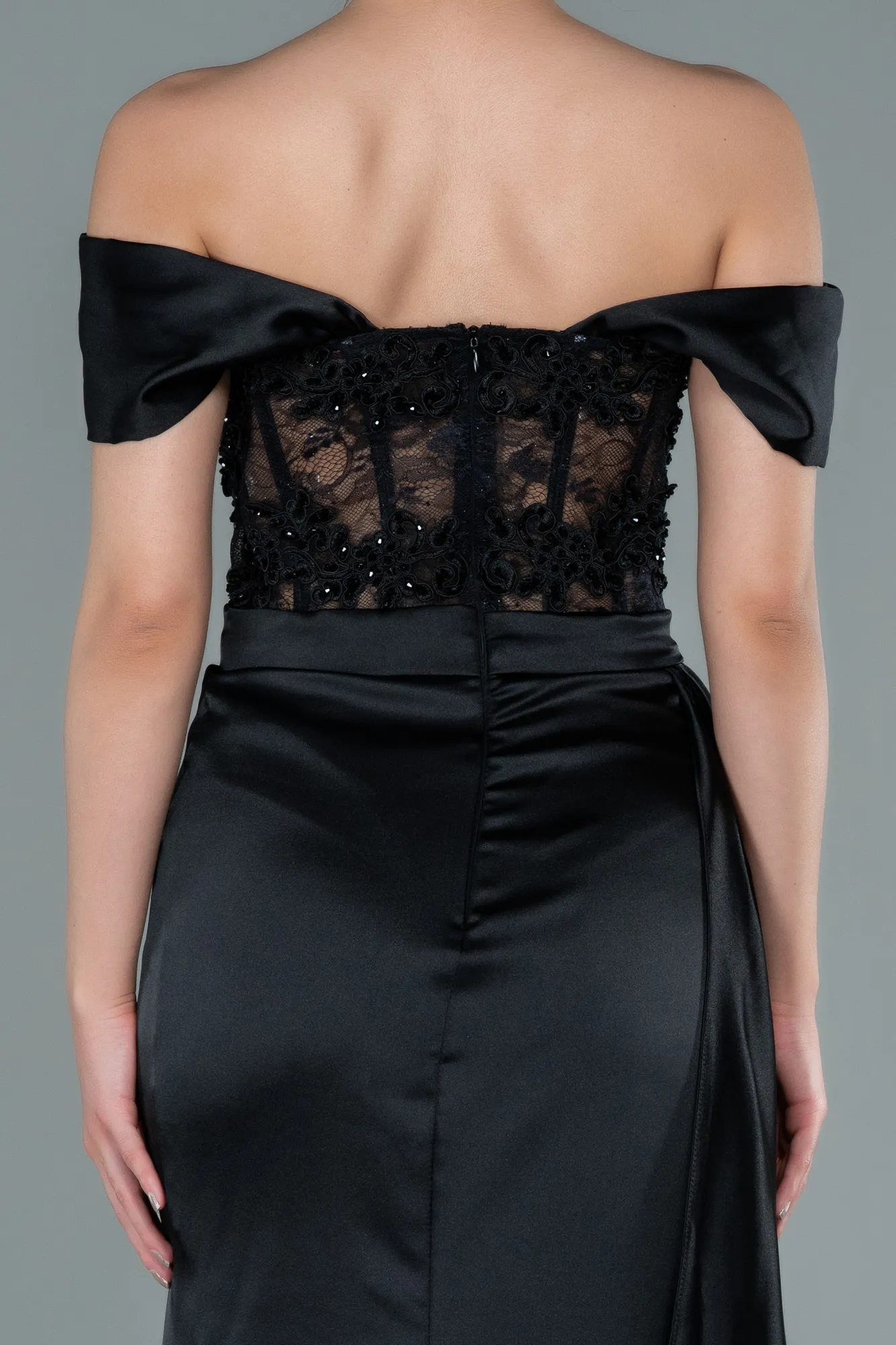 Black-Long Satin Evening Dress ABU2374