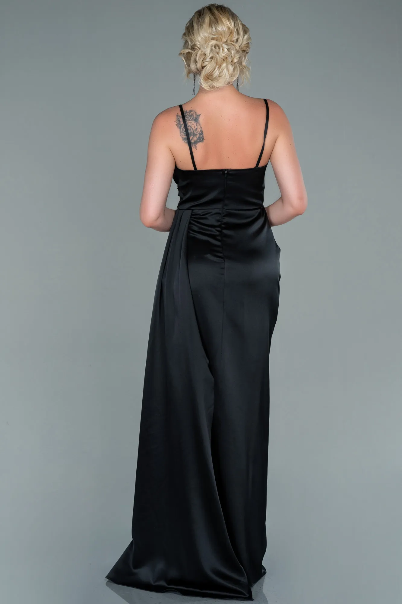 Black-Long Satin Evening Dress ABU2477