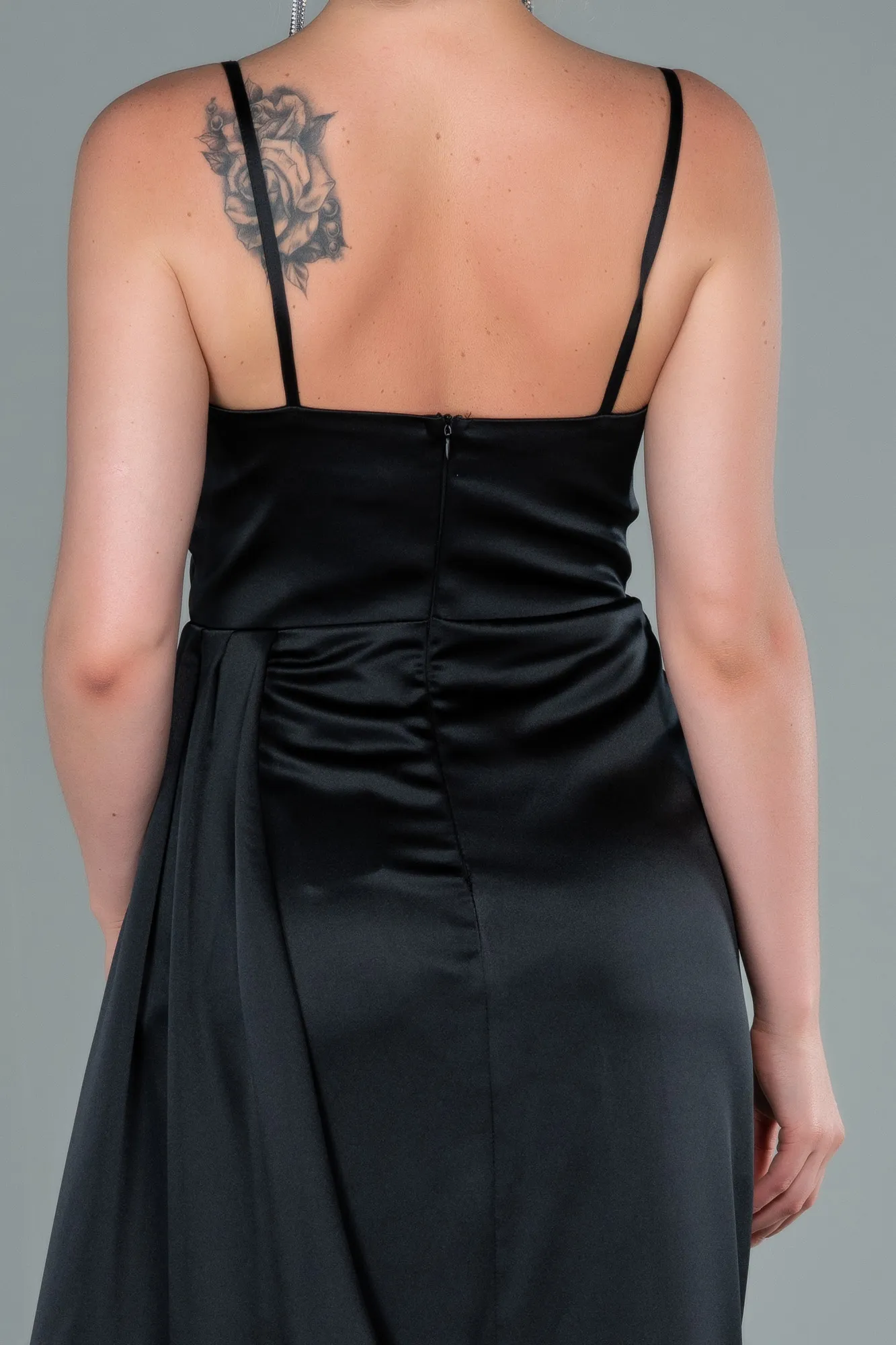 Black-Long Satin Evening Dress ABU2477