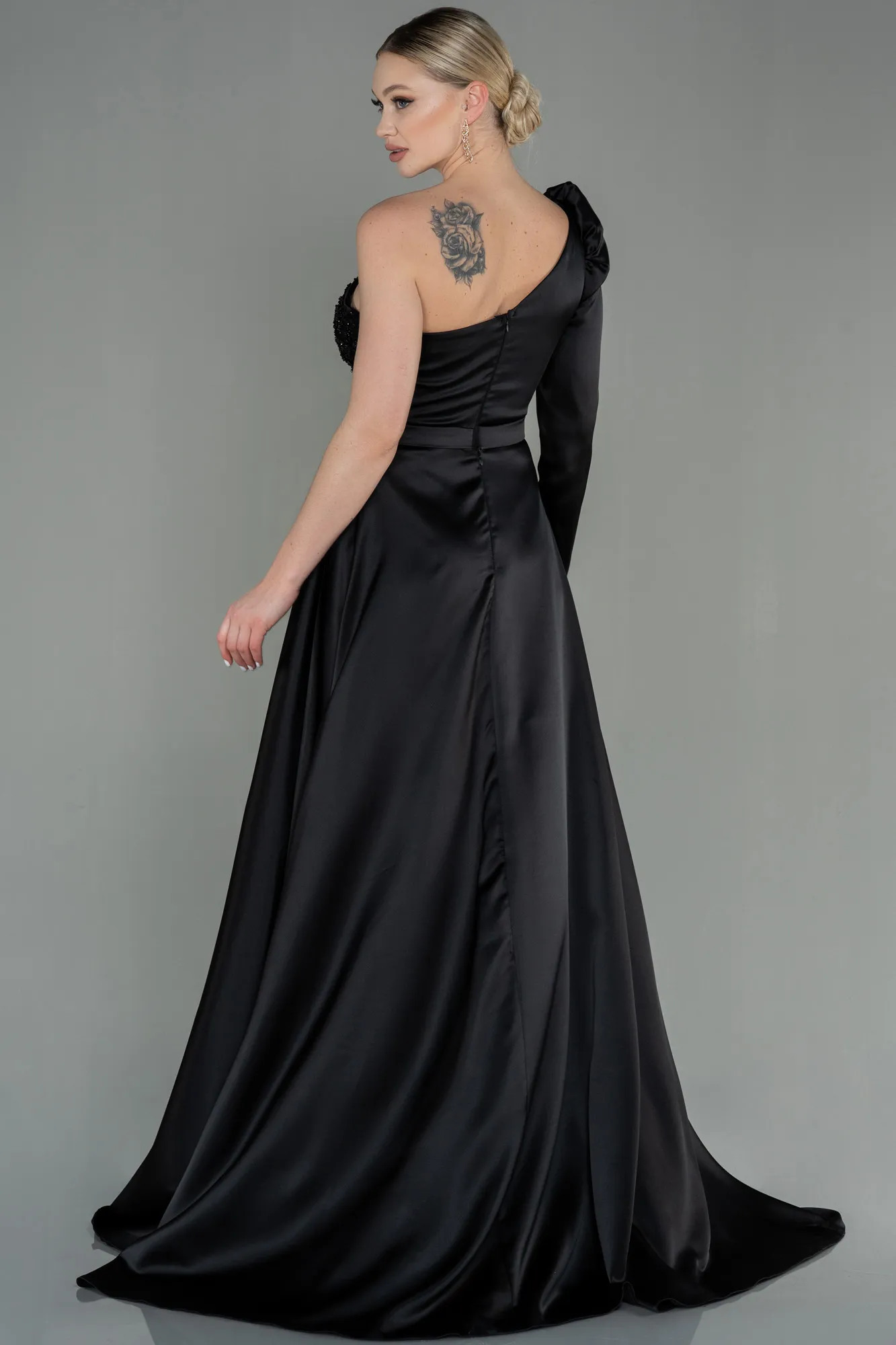 Black-Long Satin Evening Dress ABU2610