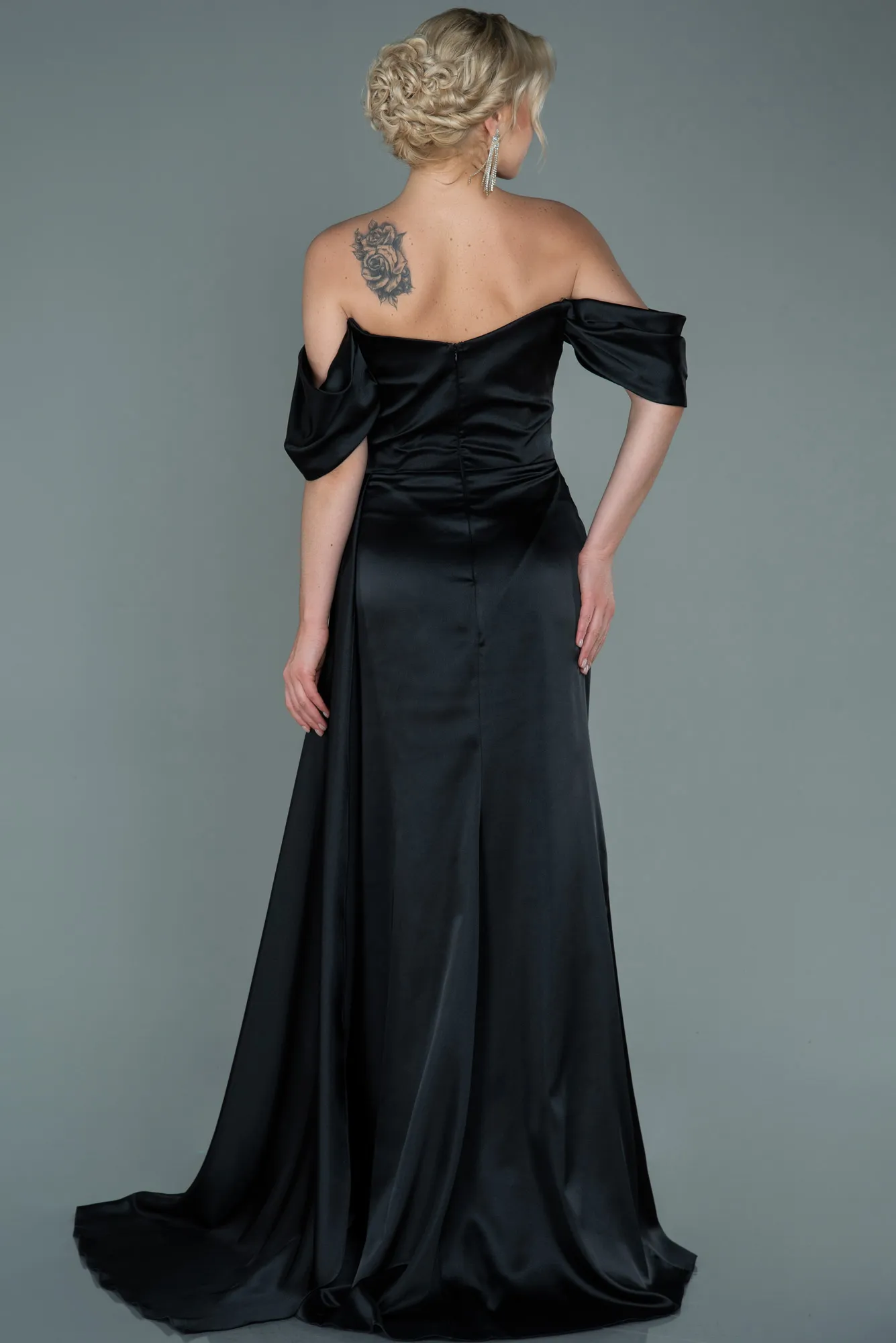 Black-Long Satin Evening Dress ABU2661
