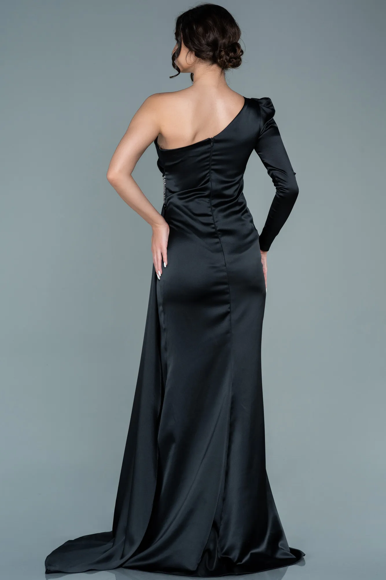 Black-Long Satin Evening Dress ABU2676
