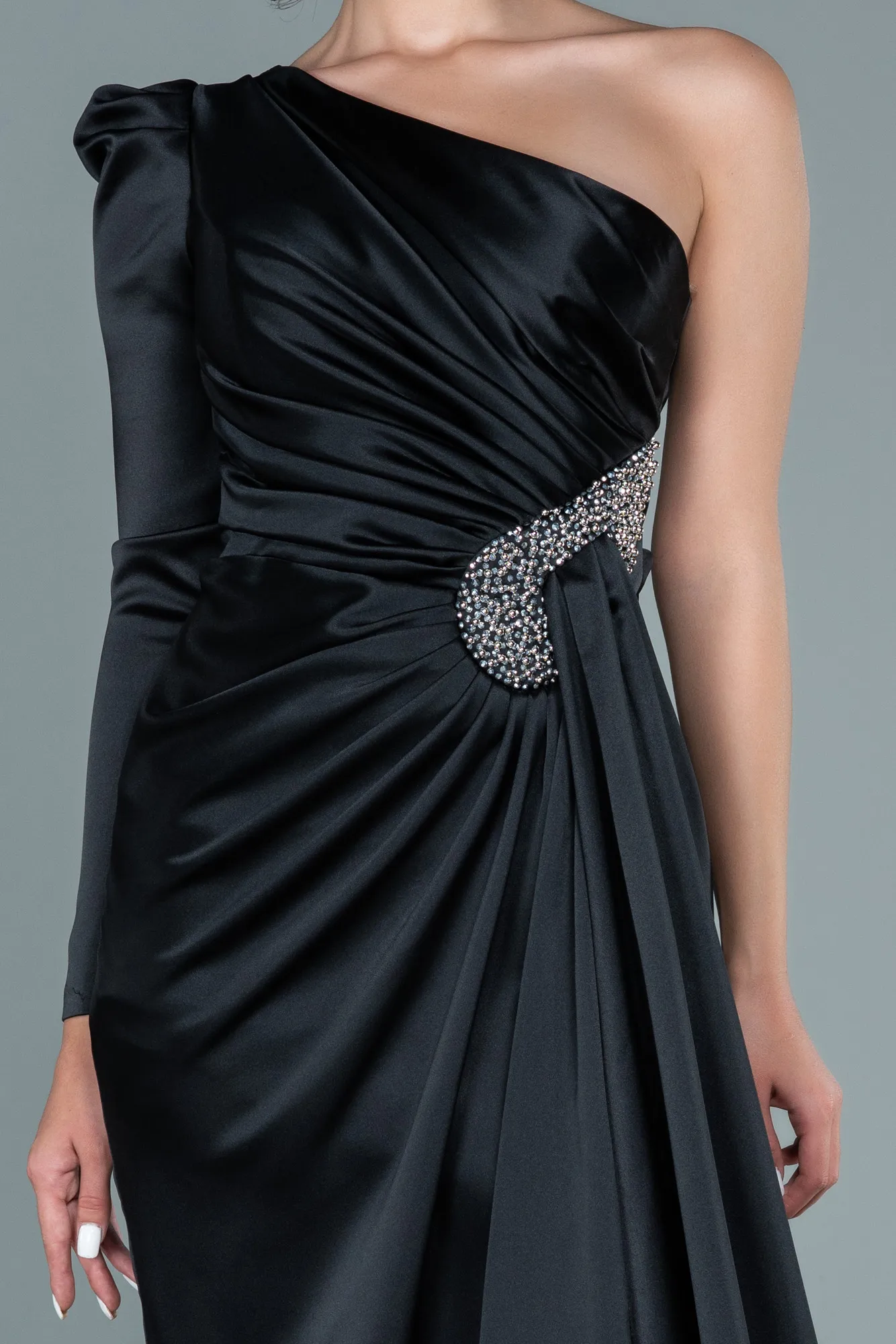 Black-Long Satin Evening Dress ABU2676