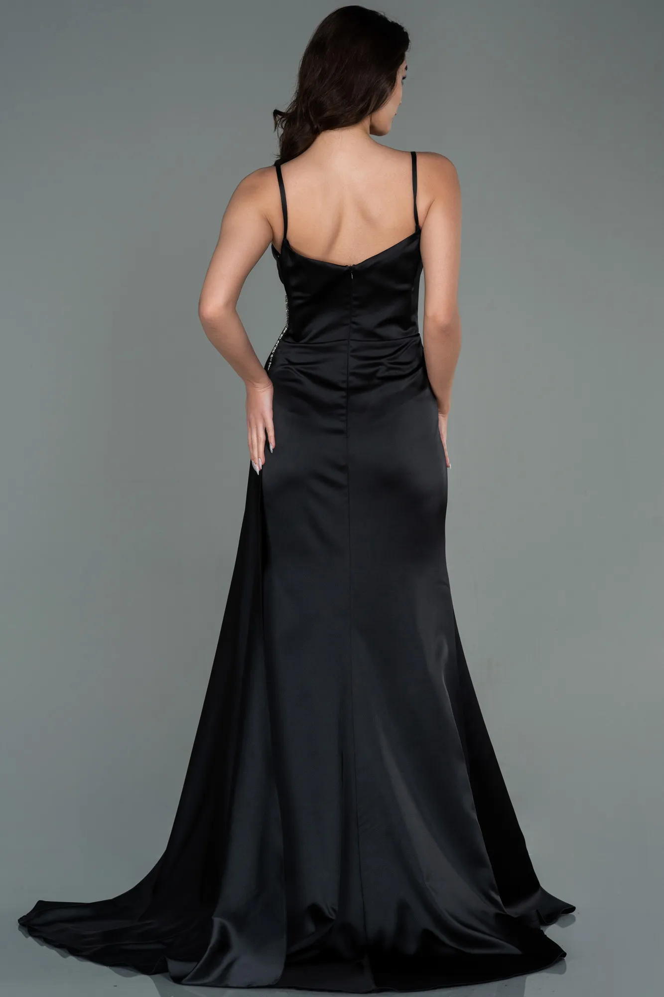 Black-Long Satin Evening Dress ABU2792