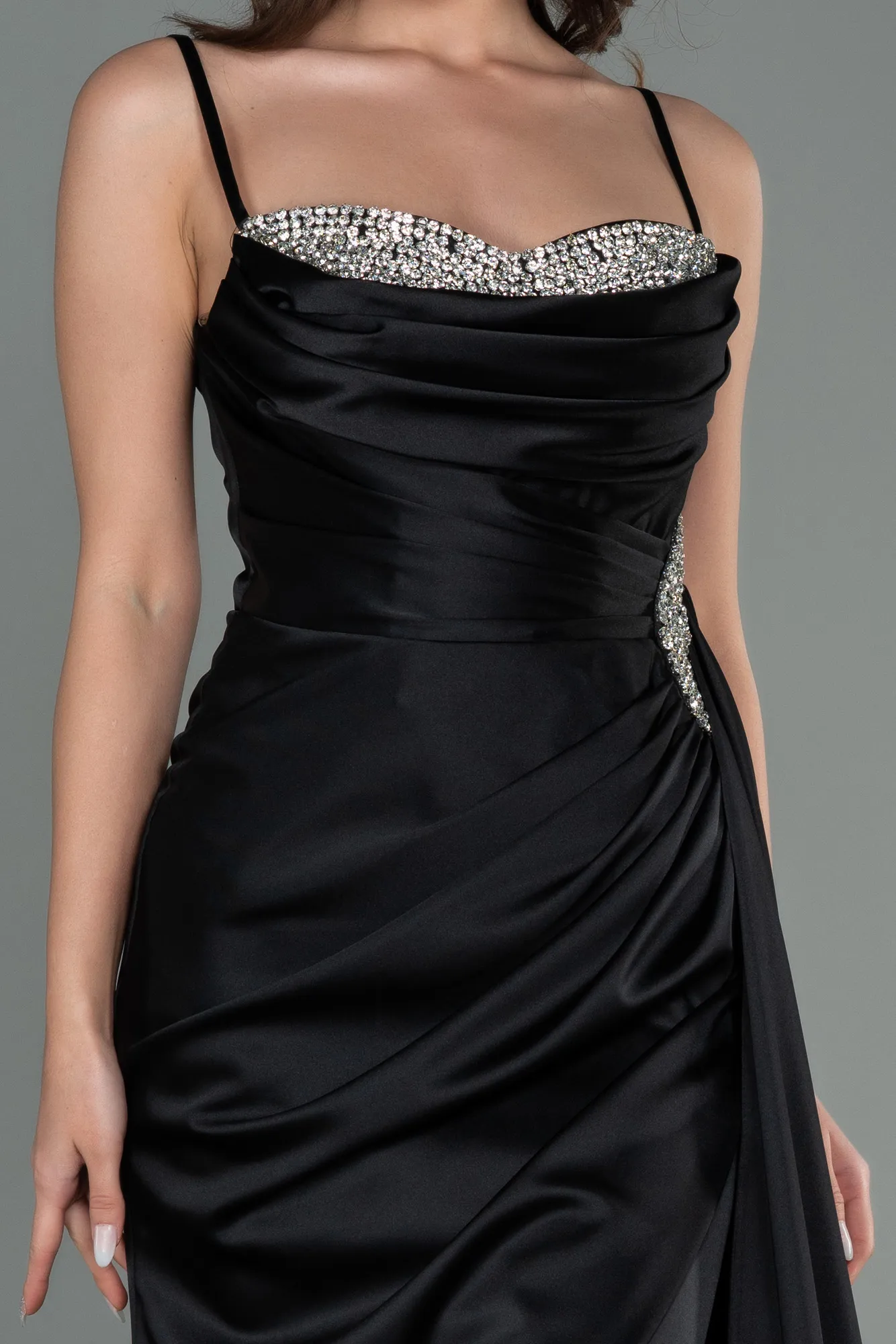 Black-Long Satin Evening Dress ABU2792