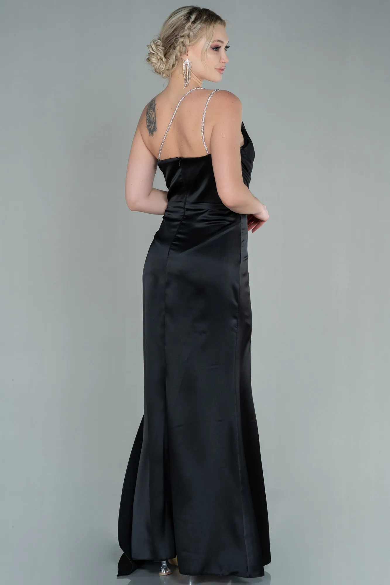 Black-Long Satin Evening Dress ABU2817