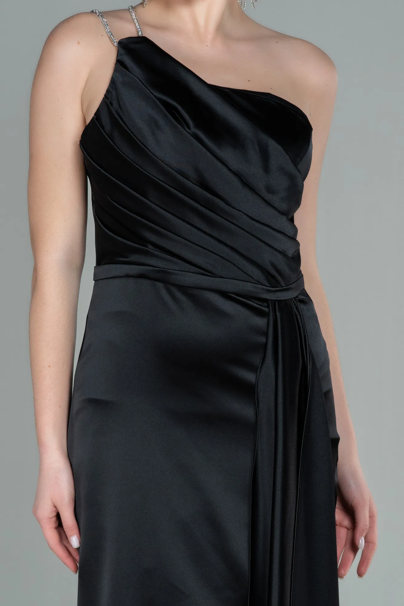 Black-Long Satin Evening Dress ABU2817
