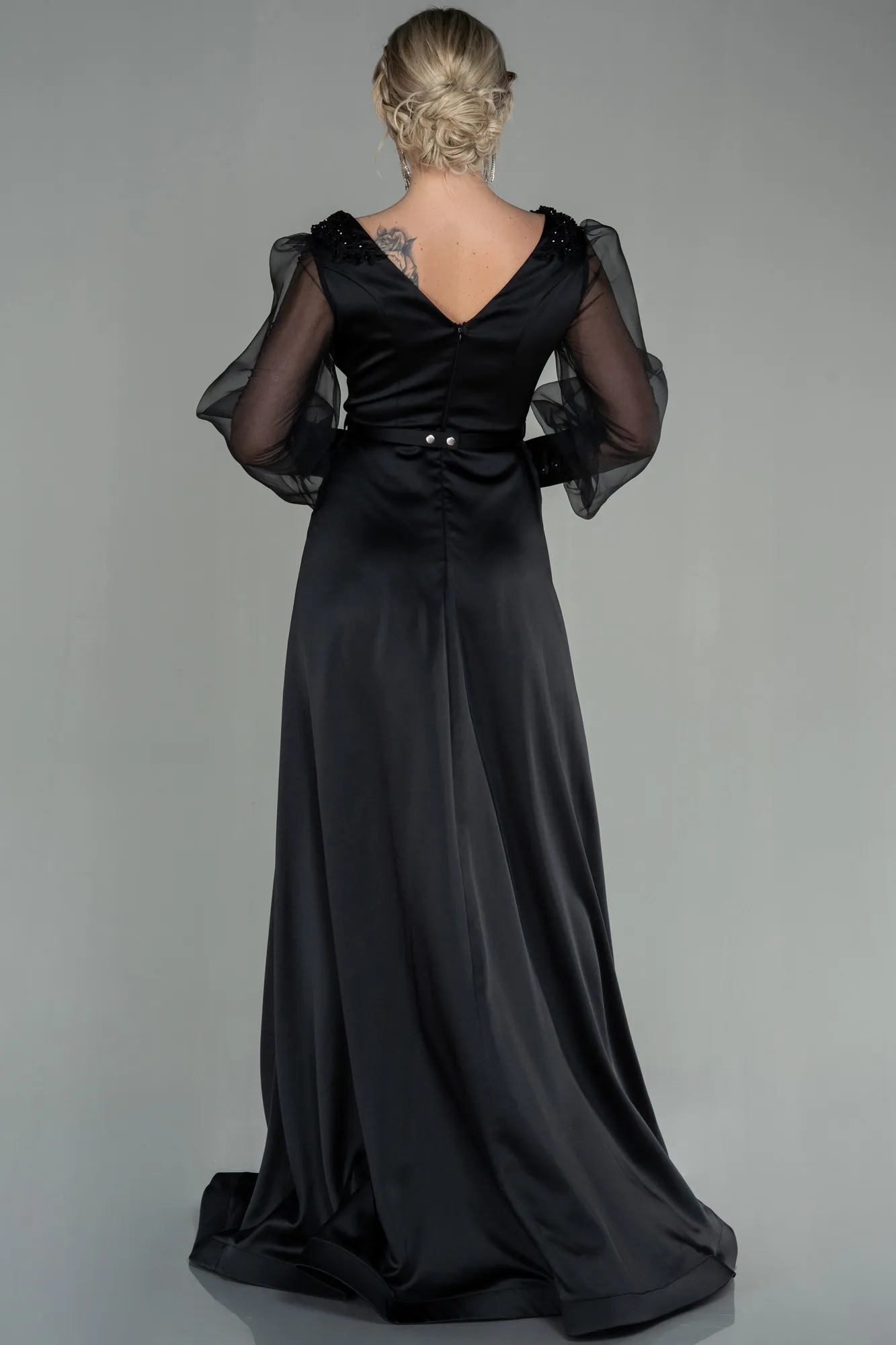 Black-Long Satin Evening Dress ABU2830