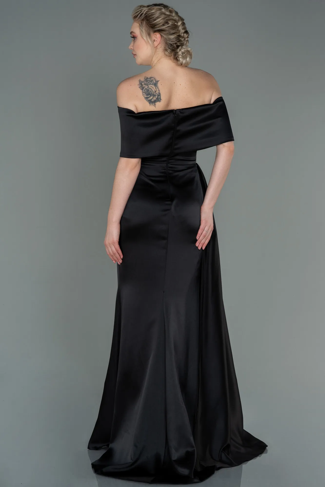 Black-Long Satin Evening Dress ABU2893