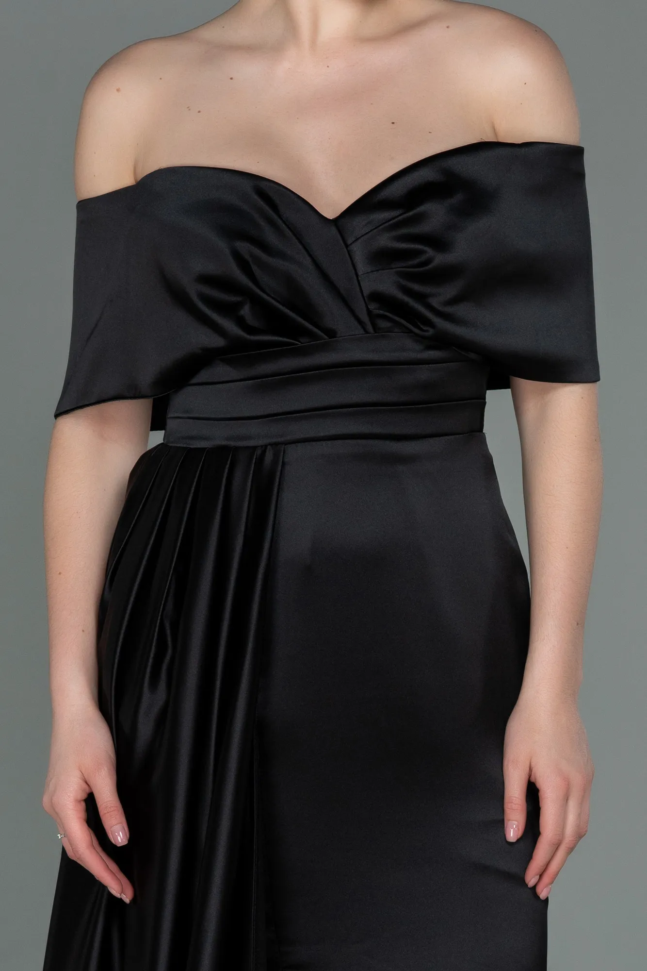 Black-Long Satin Evening Dress ABU2893