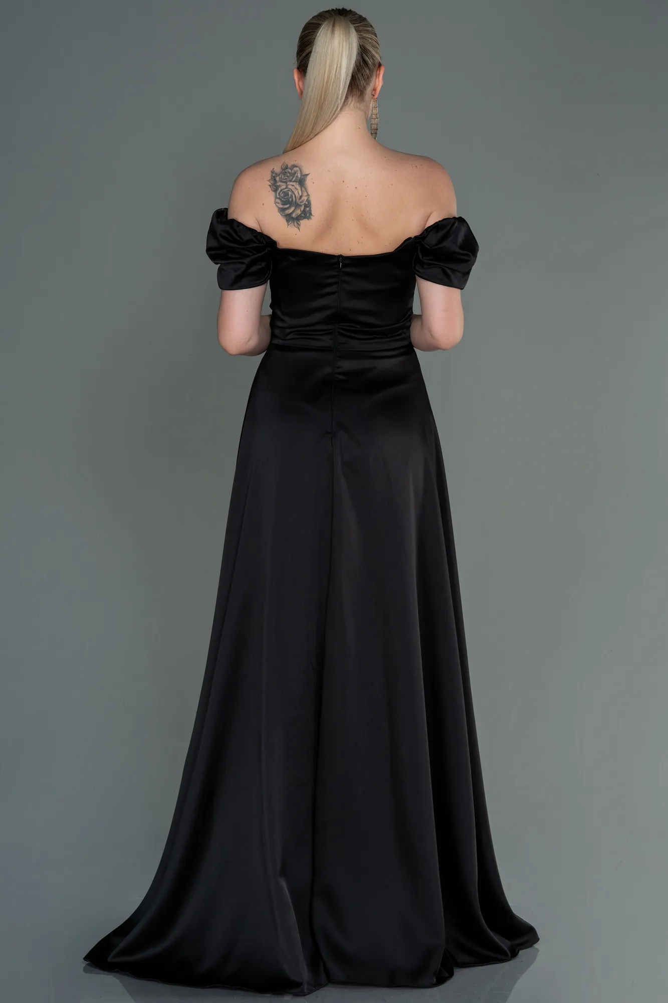 Black-Long Satin Evening Dress ABU2903