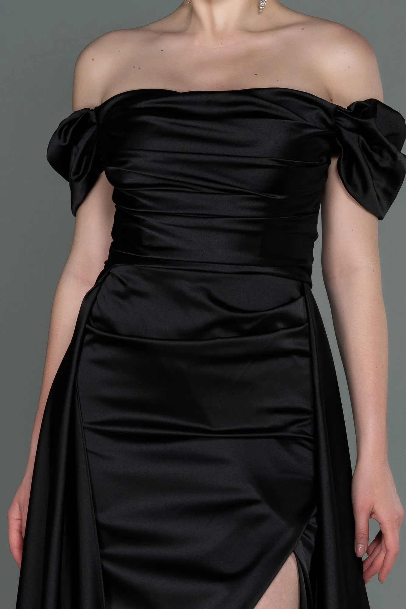 Black-Long Satin Evening Dress ABU2903