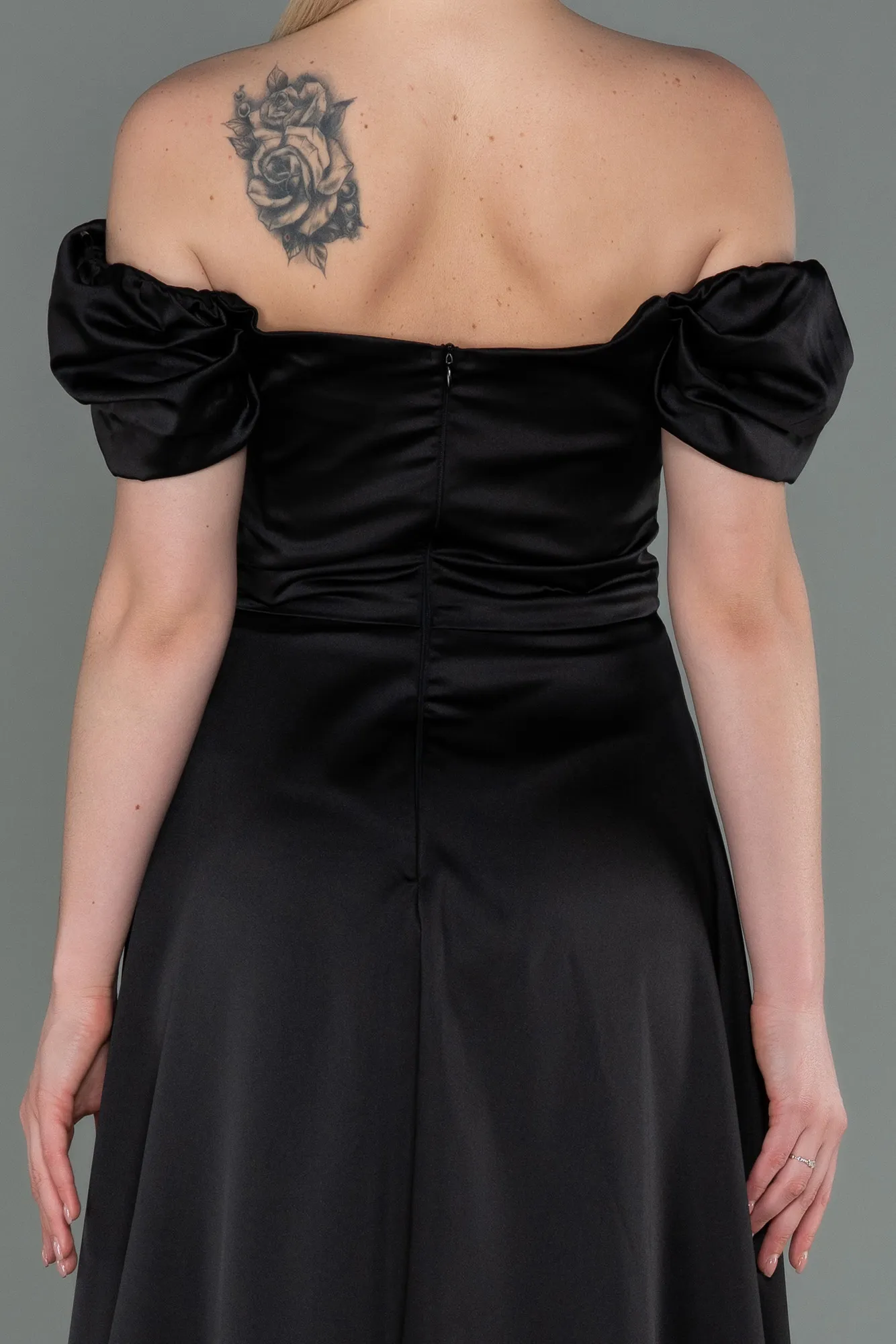 Black-Long Satin Evening Dress ABU2903