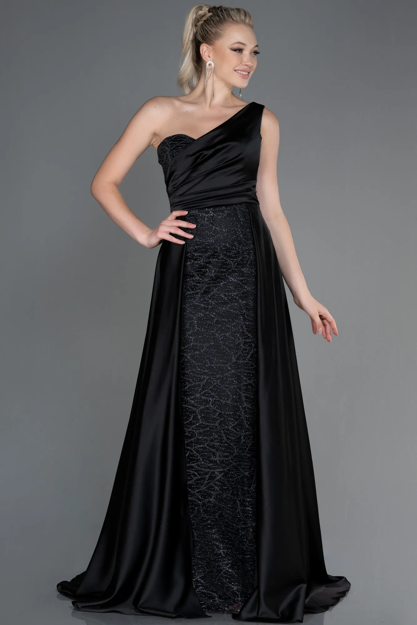 Black-Long Satin Evening Dress ABU2933