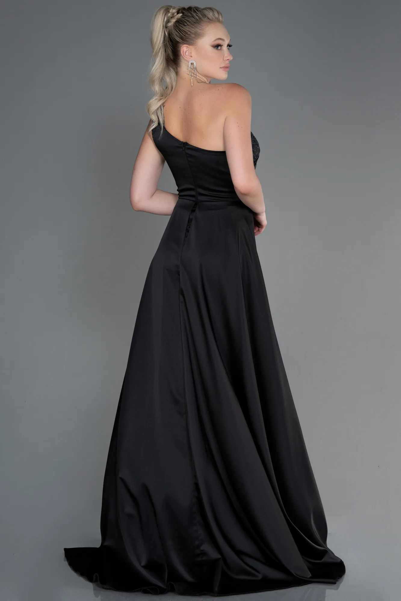 Black-Long Satin Evening Dress ABU2933