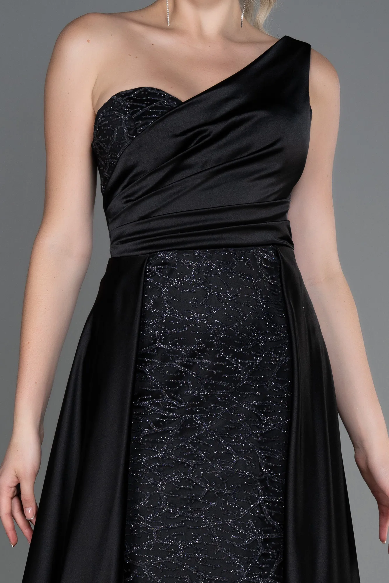 Black-Long Satin Evening Dress ABU2933