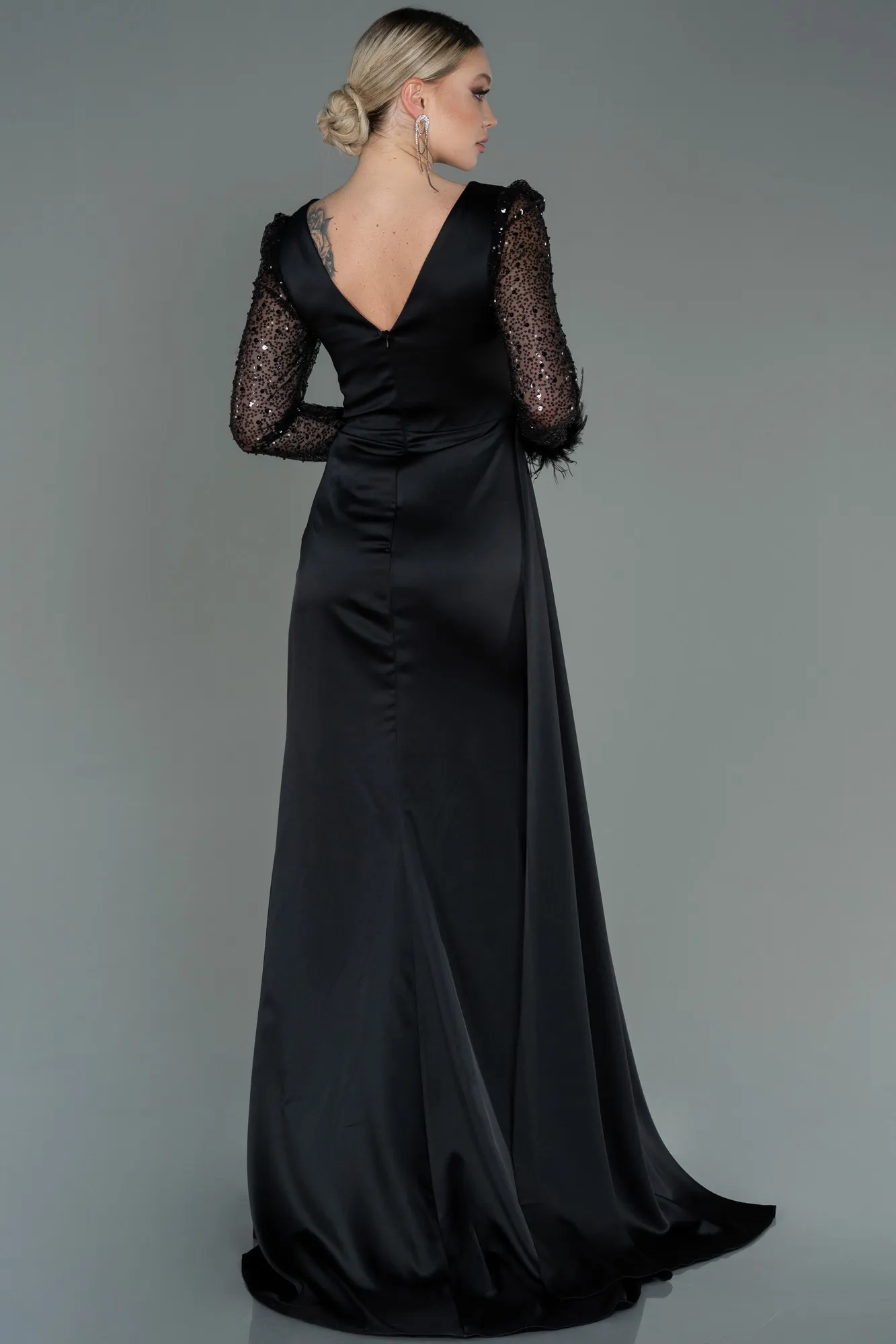 Black-Long Satin Evening Dress ABU3080