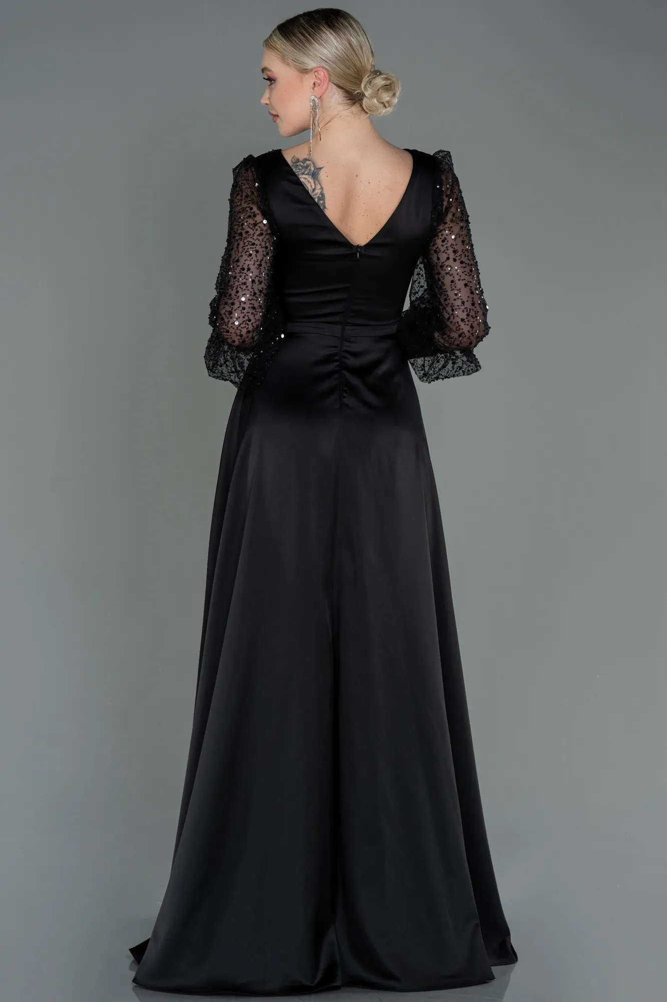 Black-Long Satin Evening Dress ABU3143