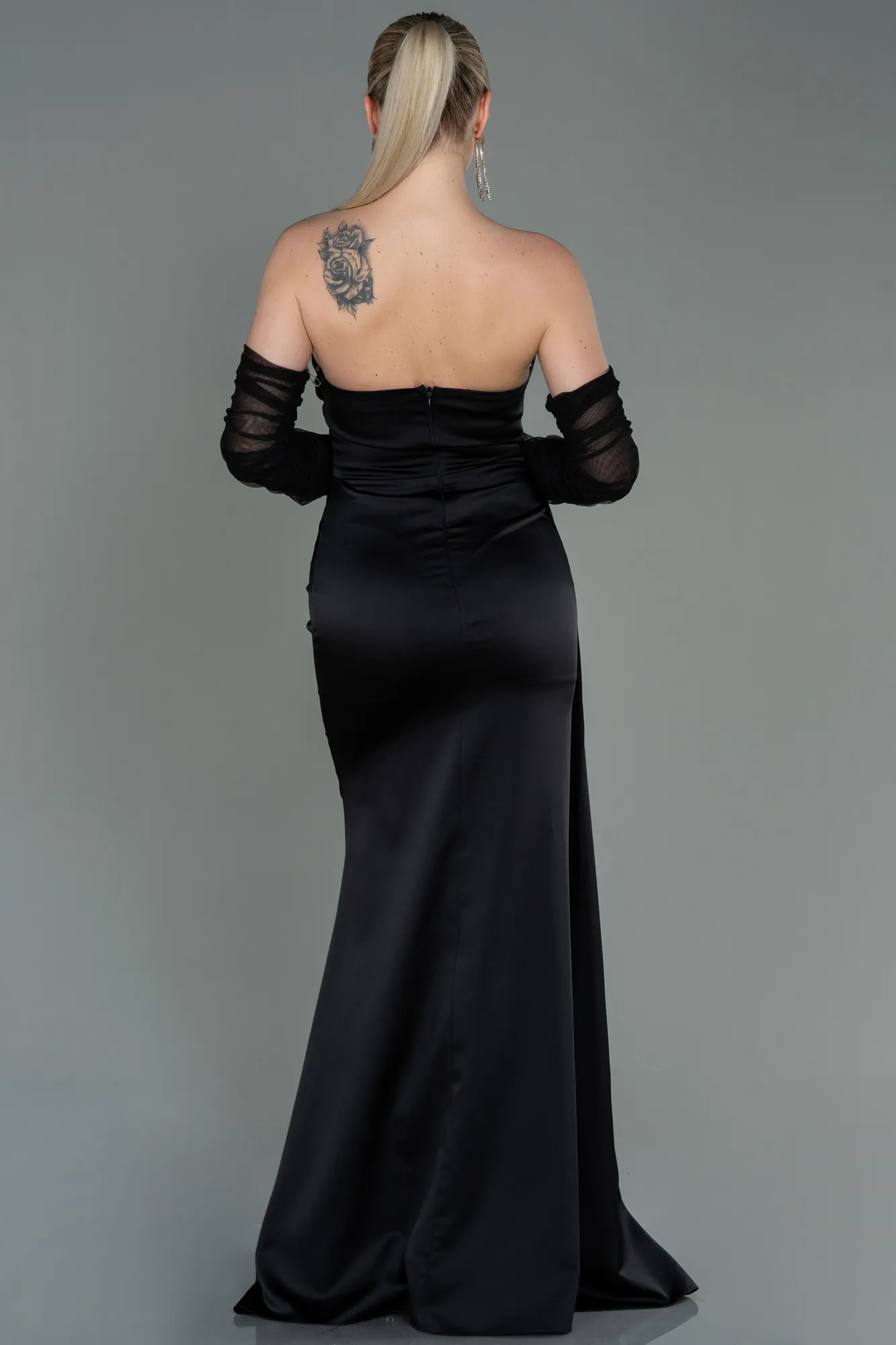 Black-Long Satin Evening Dress ABU3175