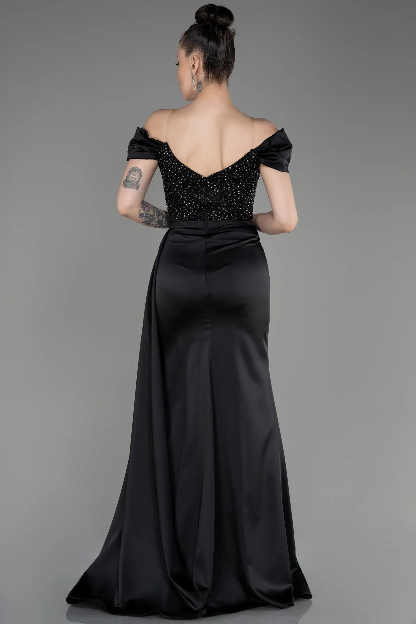 Black-Long Satin Evening Dress ABU3187